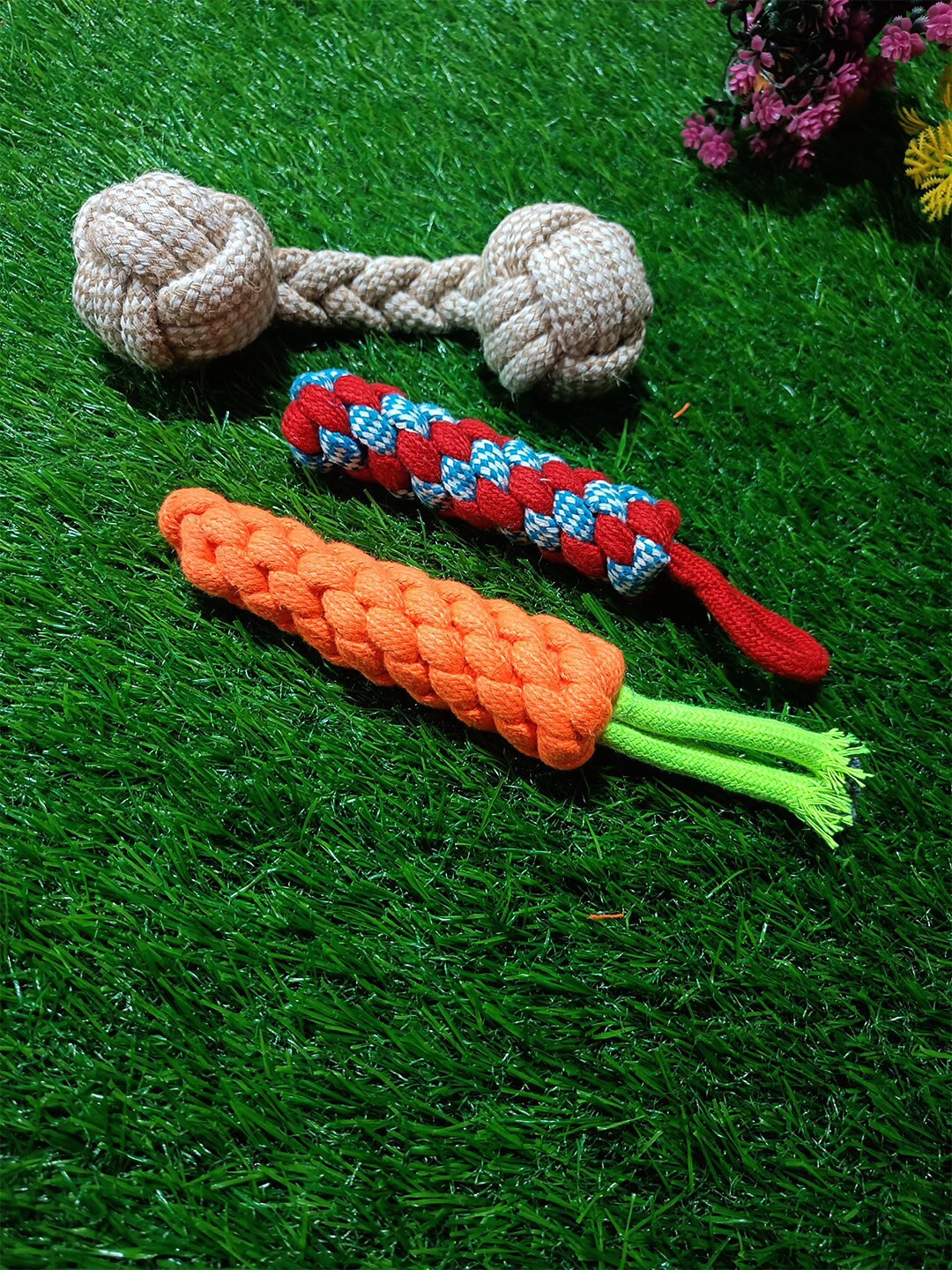 Emily pets Set Of 3 Self-Design Chew Rope Cotton Pet Toys