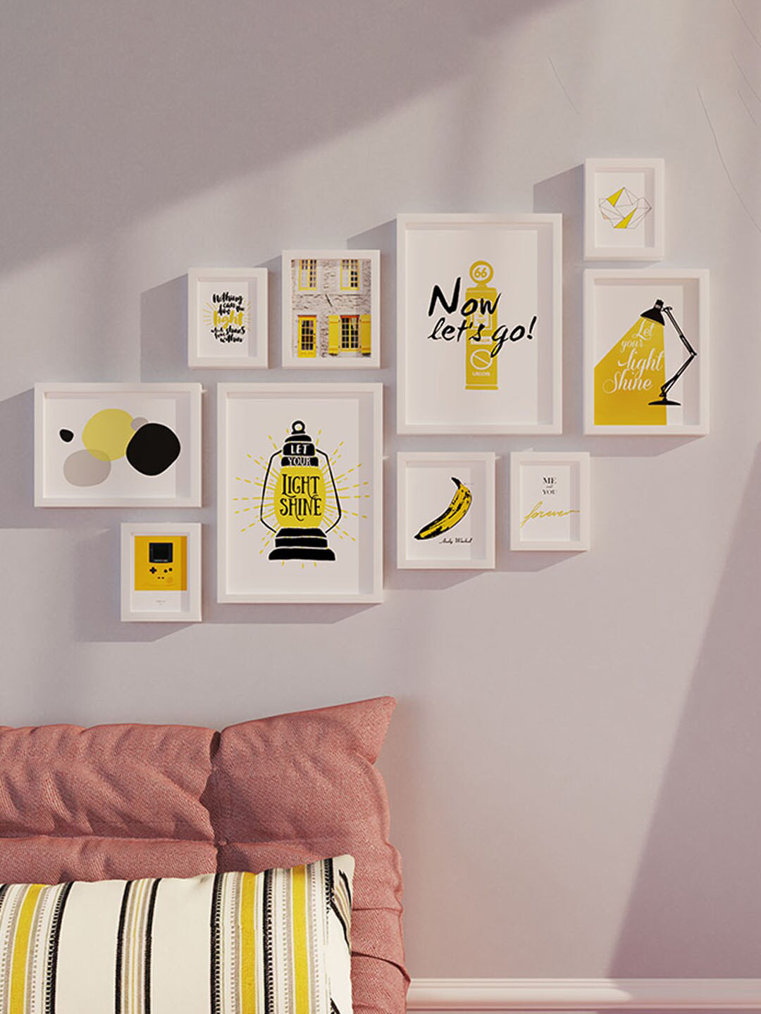 Art Street White & Yellow 10 Pieces Abstract Painting Wall Arts