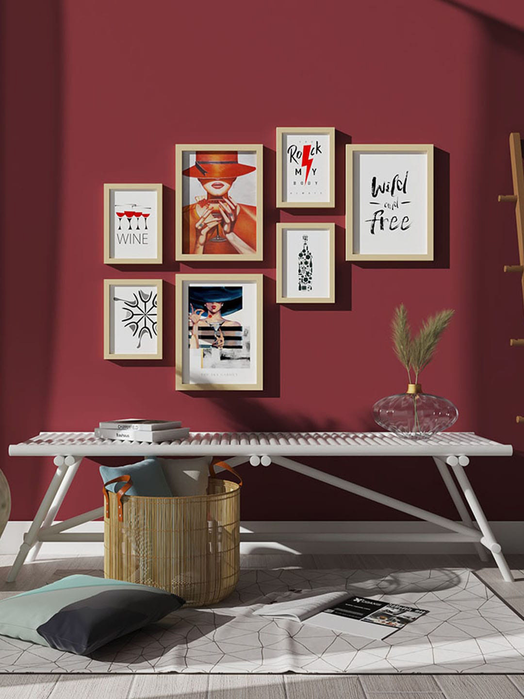 Art Street Orange & Cream 7 Pieces Bar Theme Painting Wall Art With Frame