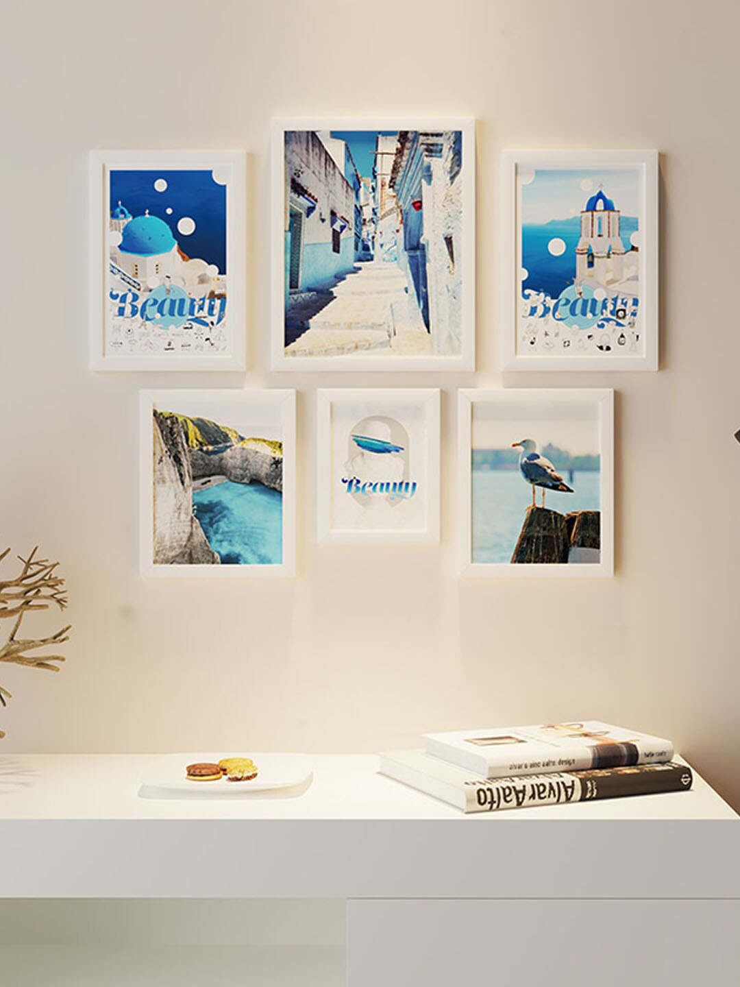 Art Street White & Blue 6-Pcs ramed Wall Art