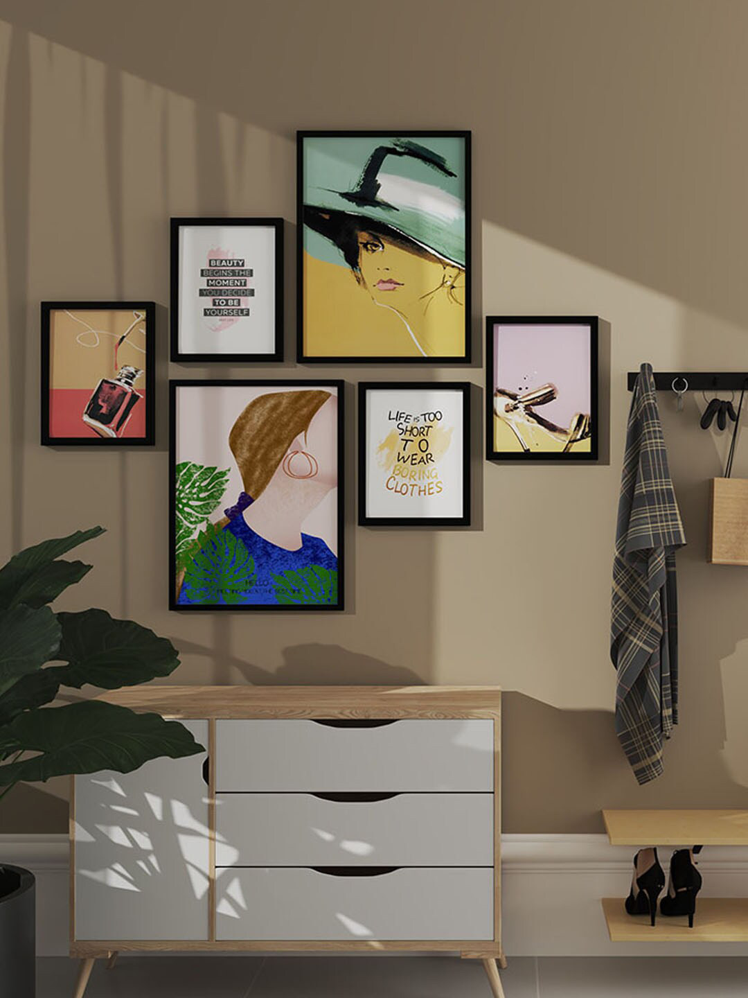 Art Street White & Yellow 6 Pieces Gallery Framed Wall Painting