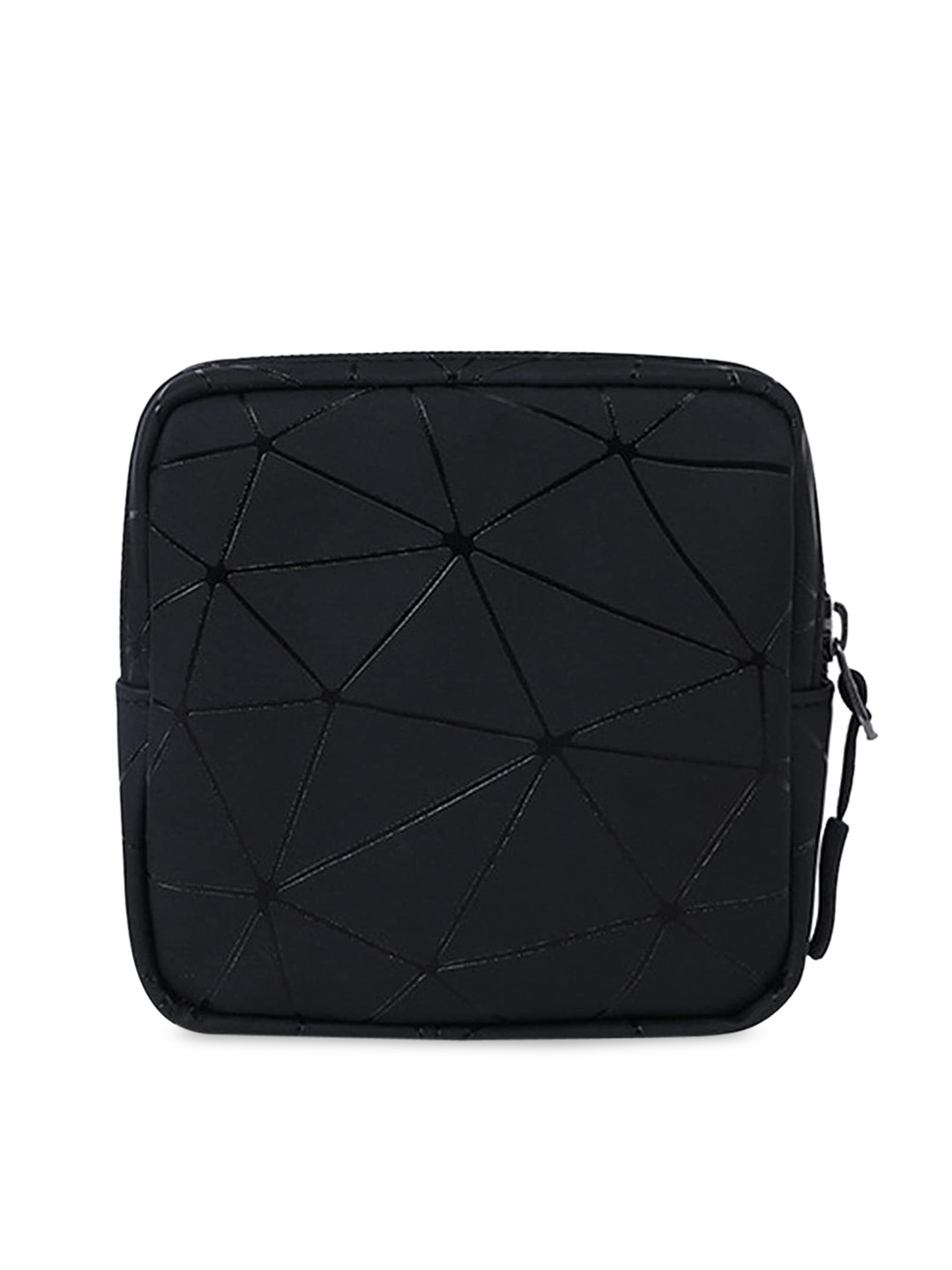 HOUSE OF QUIRK Black Self Design Leather Waterproof Travel Pouch