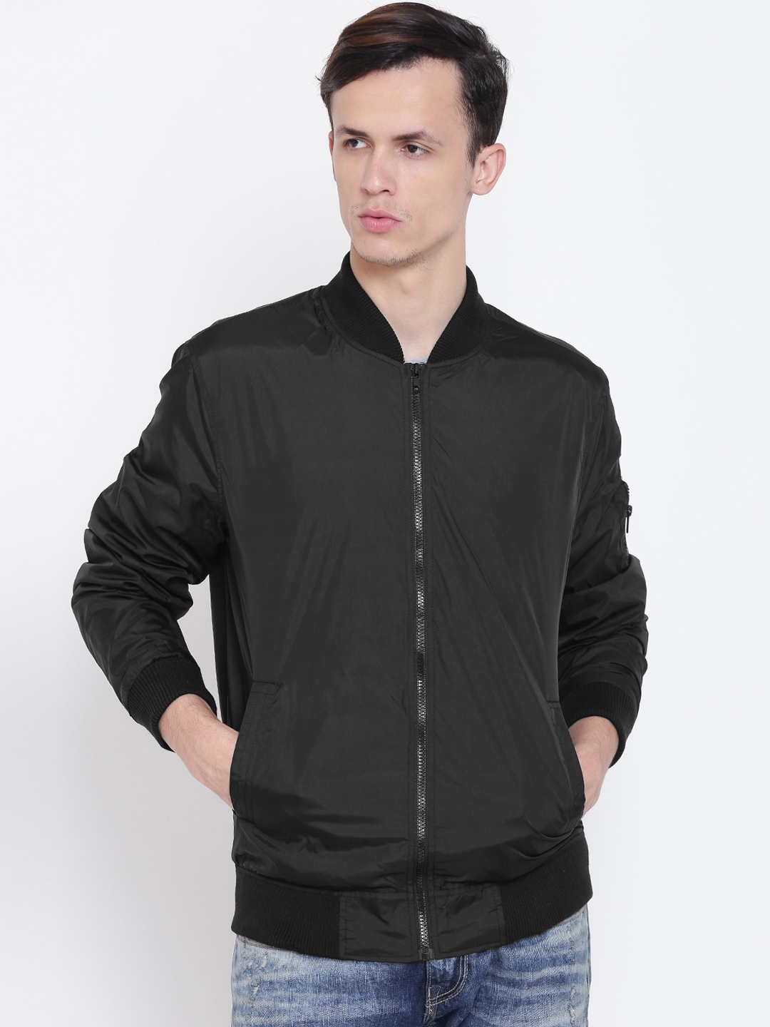 Forever 21 mens discount black bomber jacket