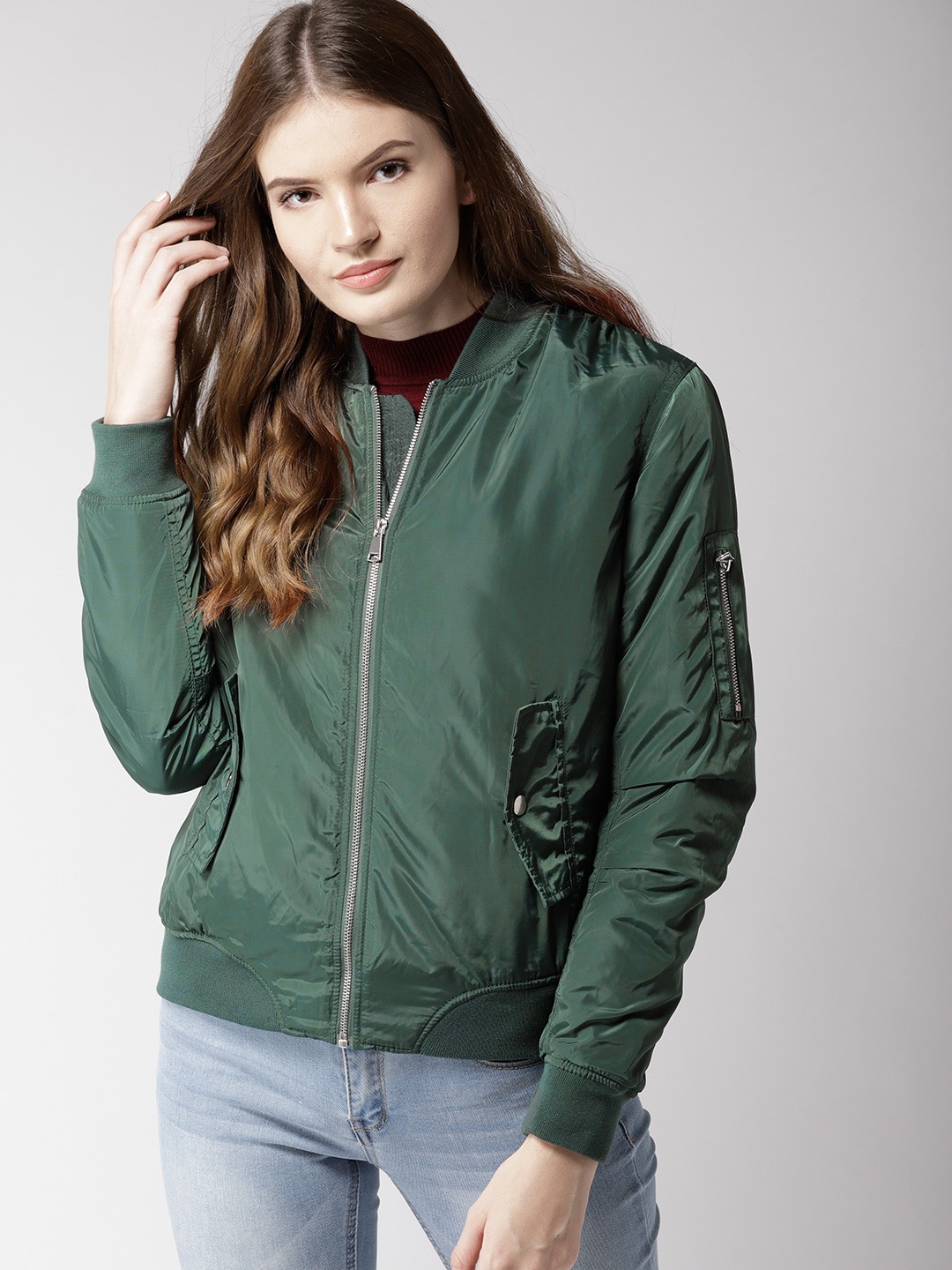 Dark green hotsell bomber jacket womens