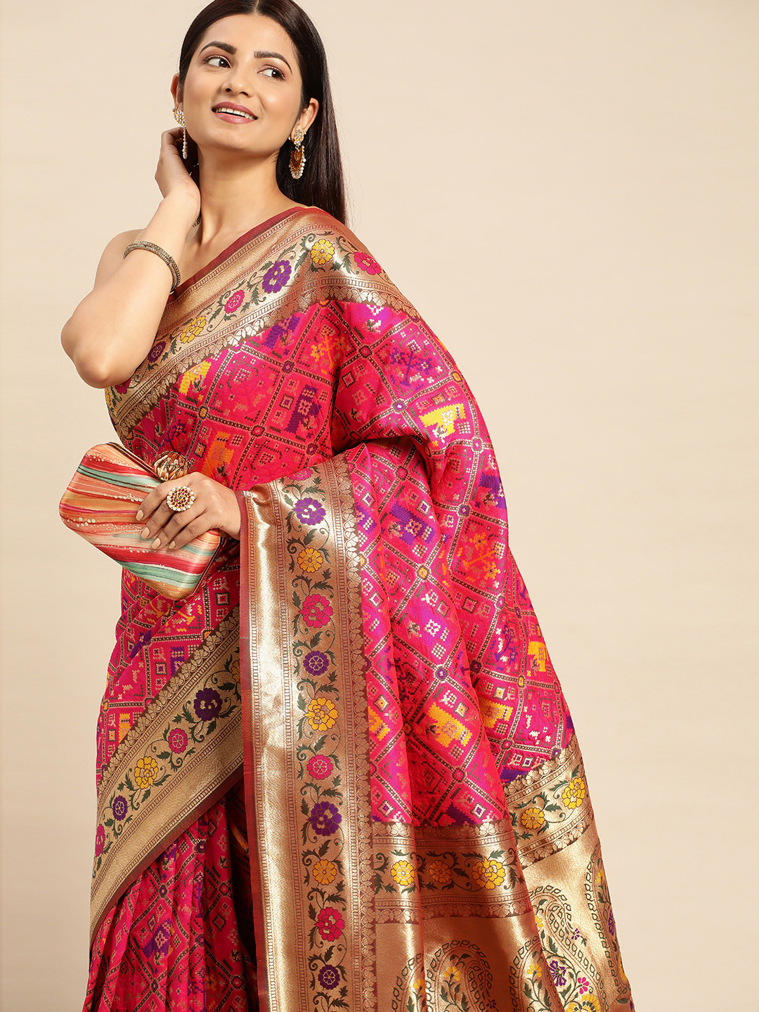 Royal Rajgharana Saree Ethnic Motifs Zari Patola Sarees
