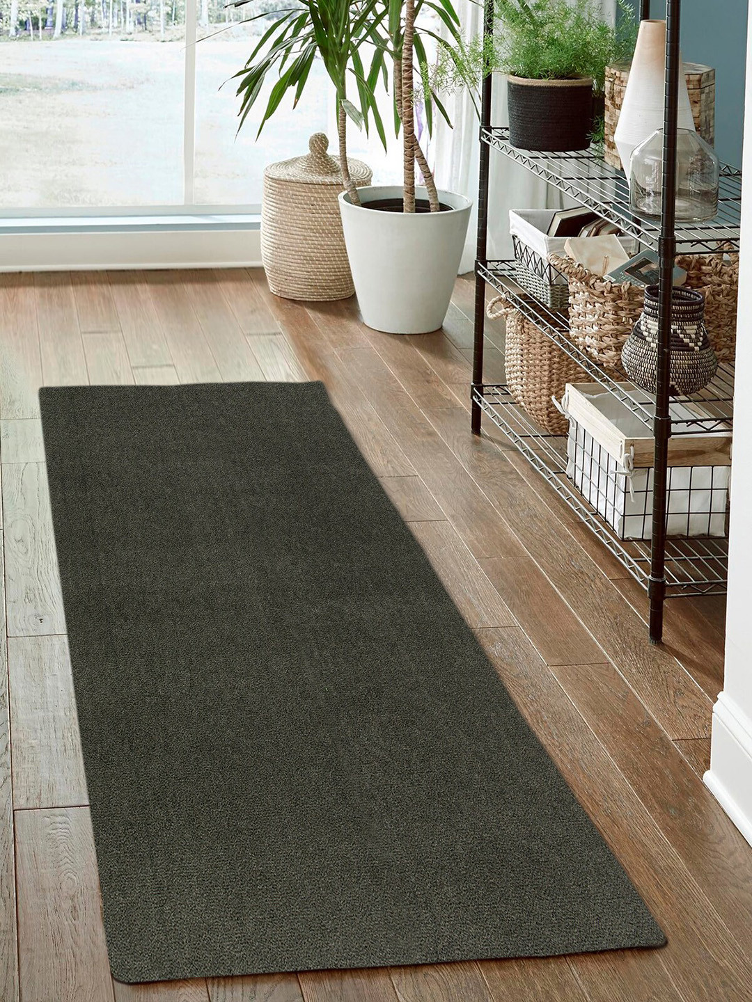 Obsessions Green Textured Non-Shedding Rectangular Floor Runner