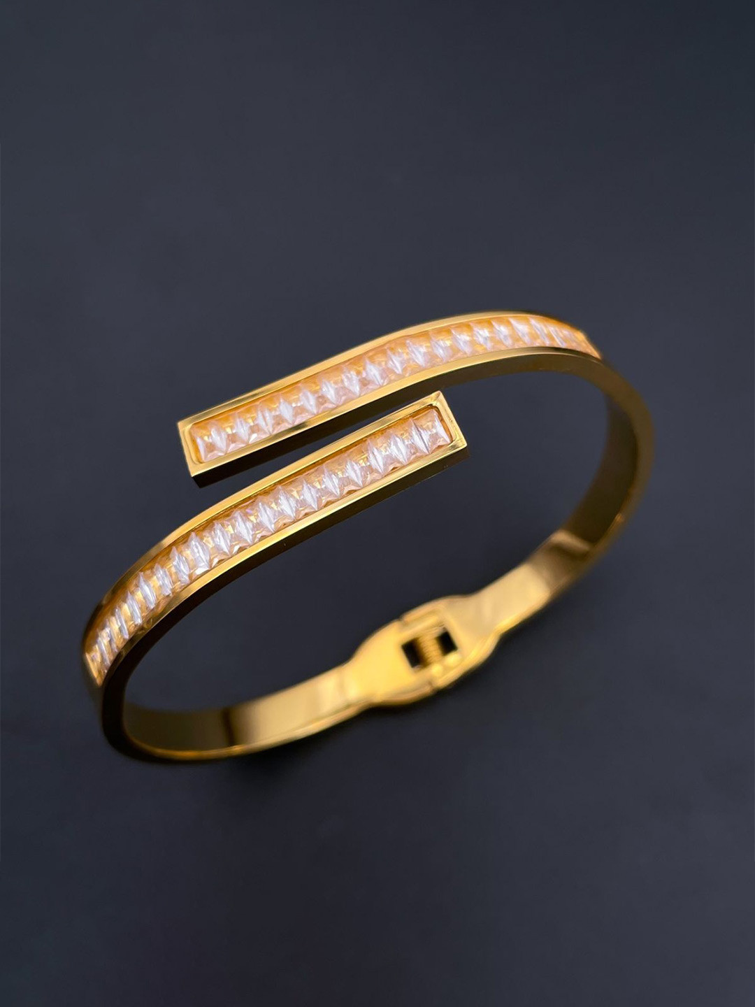 ZIVOM Women Gold-Plated Cubic Zirconia Cuff Bracelet