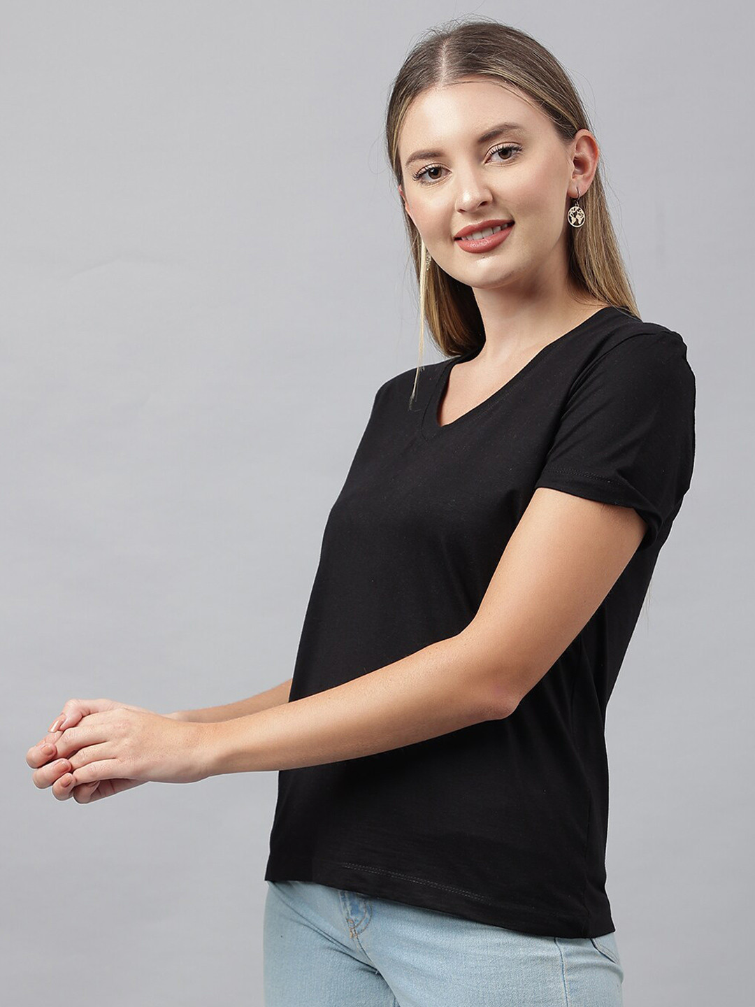 COLOR CAPITAL Women V-Neck T-shirt