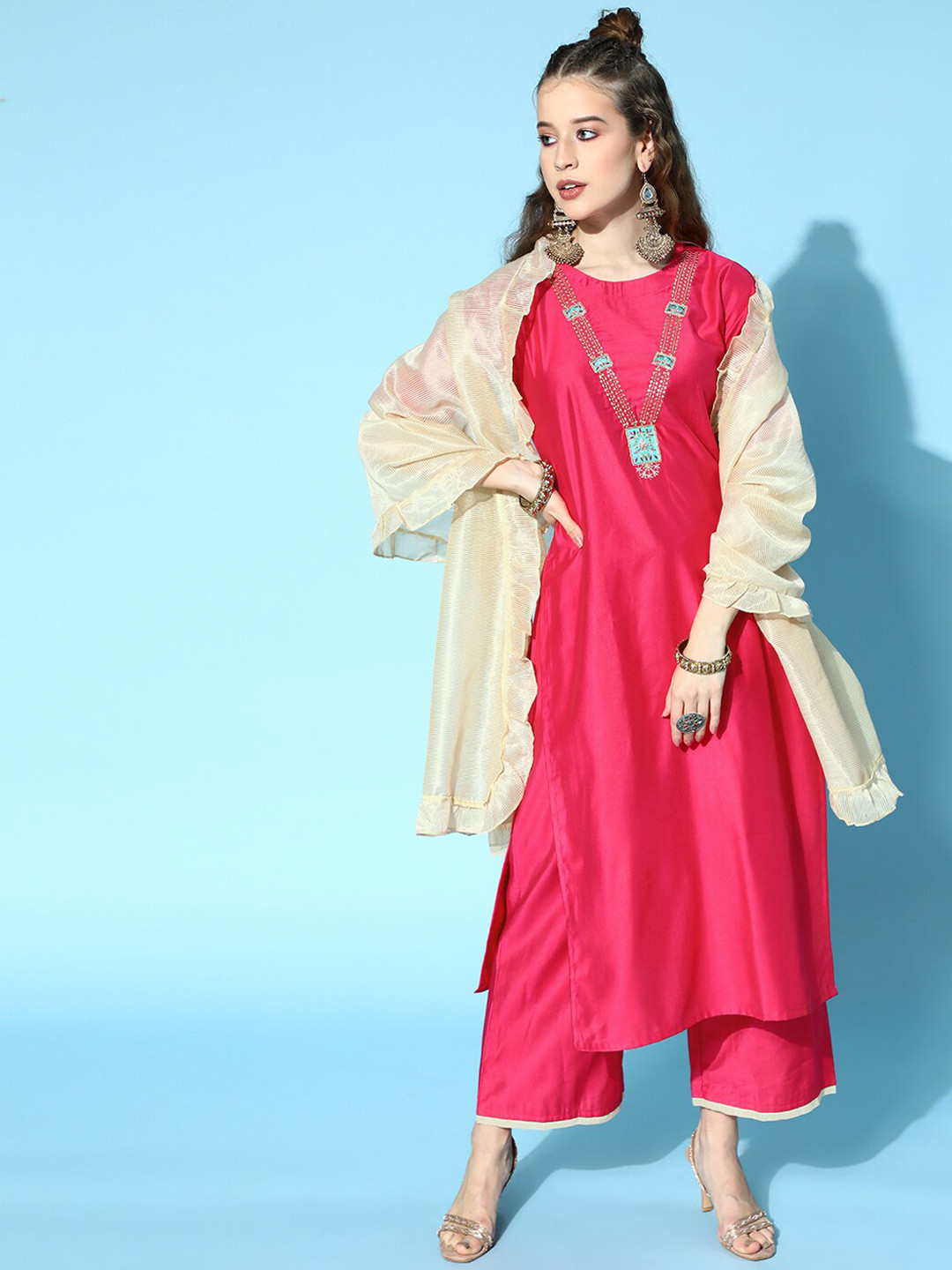 Indo Era Women Ethnic Motifs Embroidered Beads and Stones Liva Kurta Set