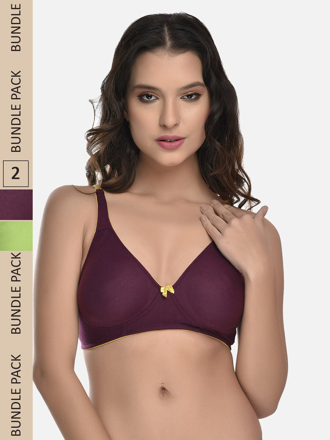 StyFun Pack of 2 Cotton Seamless Rapid-Dry Non-Padded Bra LS_Charu_Bra_GreenPurple