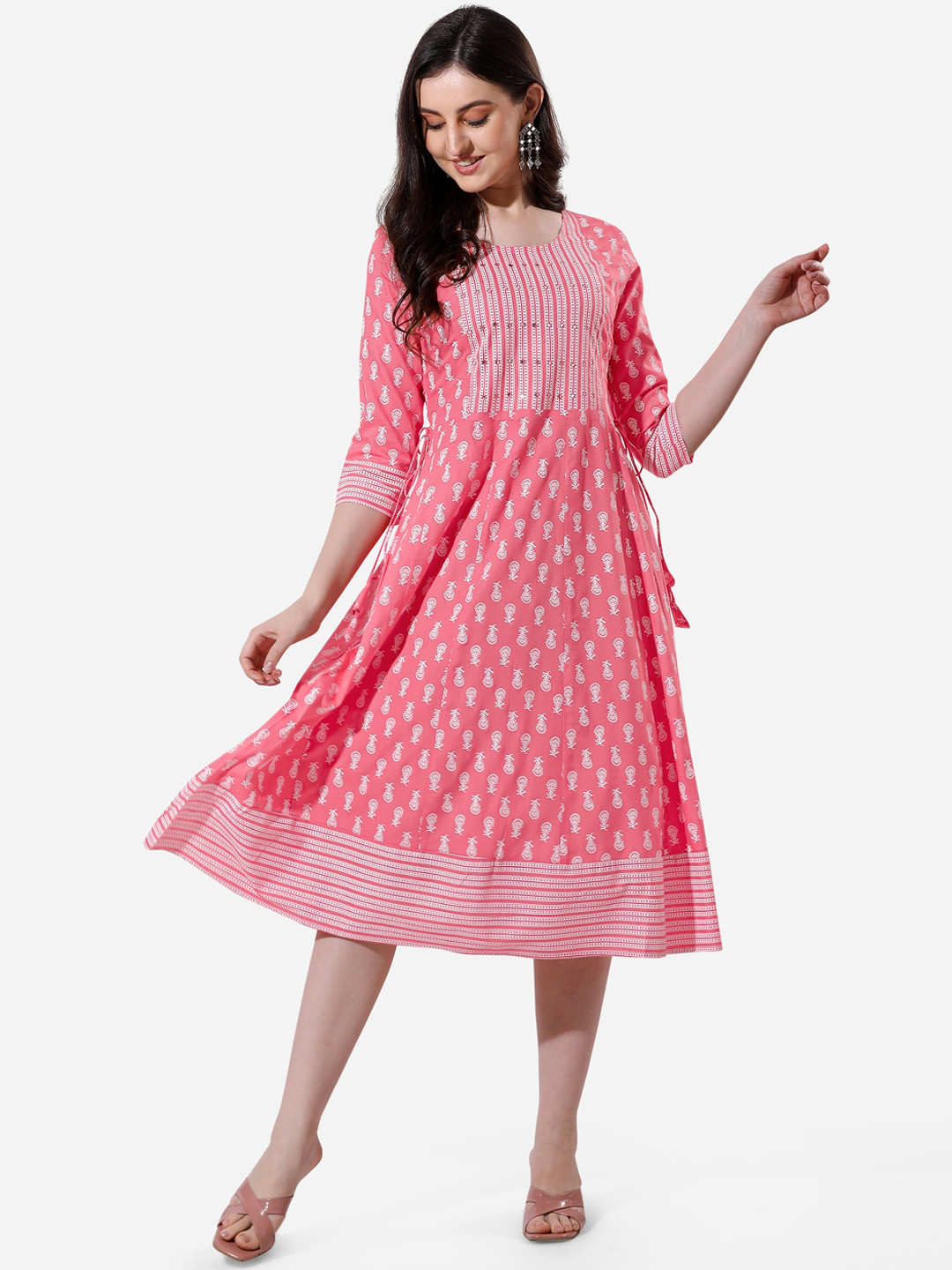 MIRCHI FASHION Ethnic Motifs Printed Round Neck A-Line Ethnic Dress