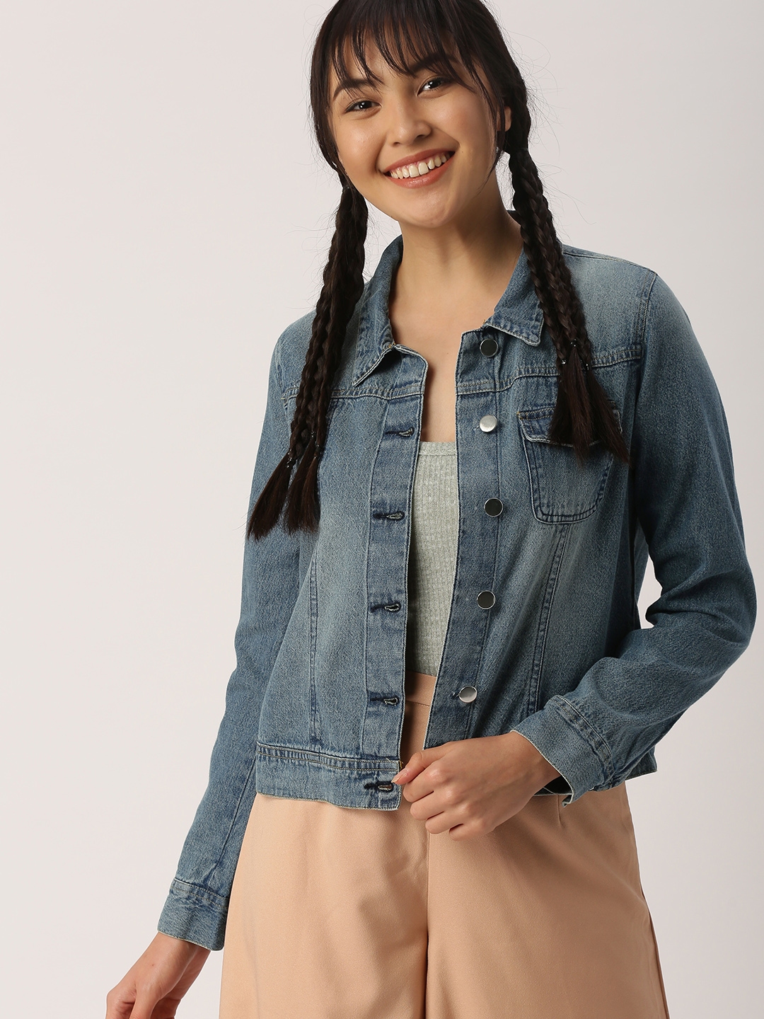 Denim jacket for hot sale women myntra