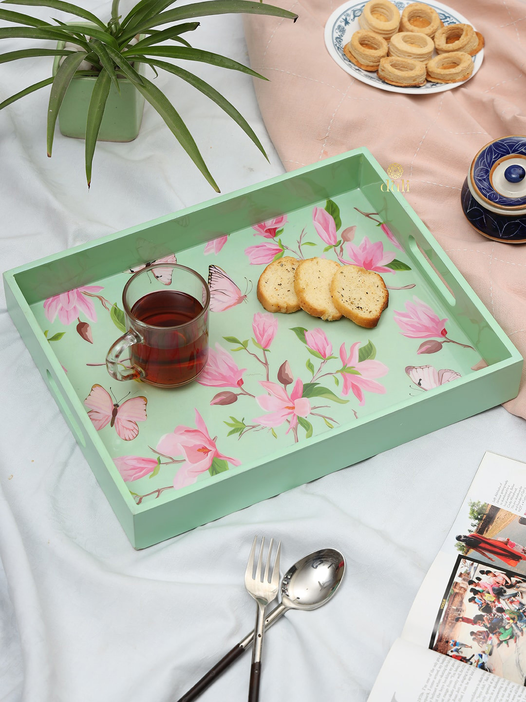 DULI Green & Pink Printed Serving Tray