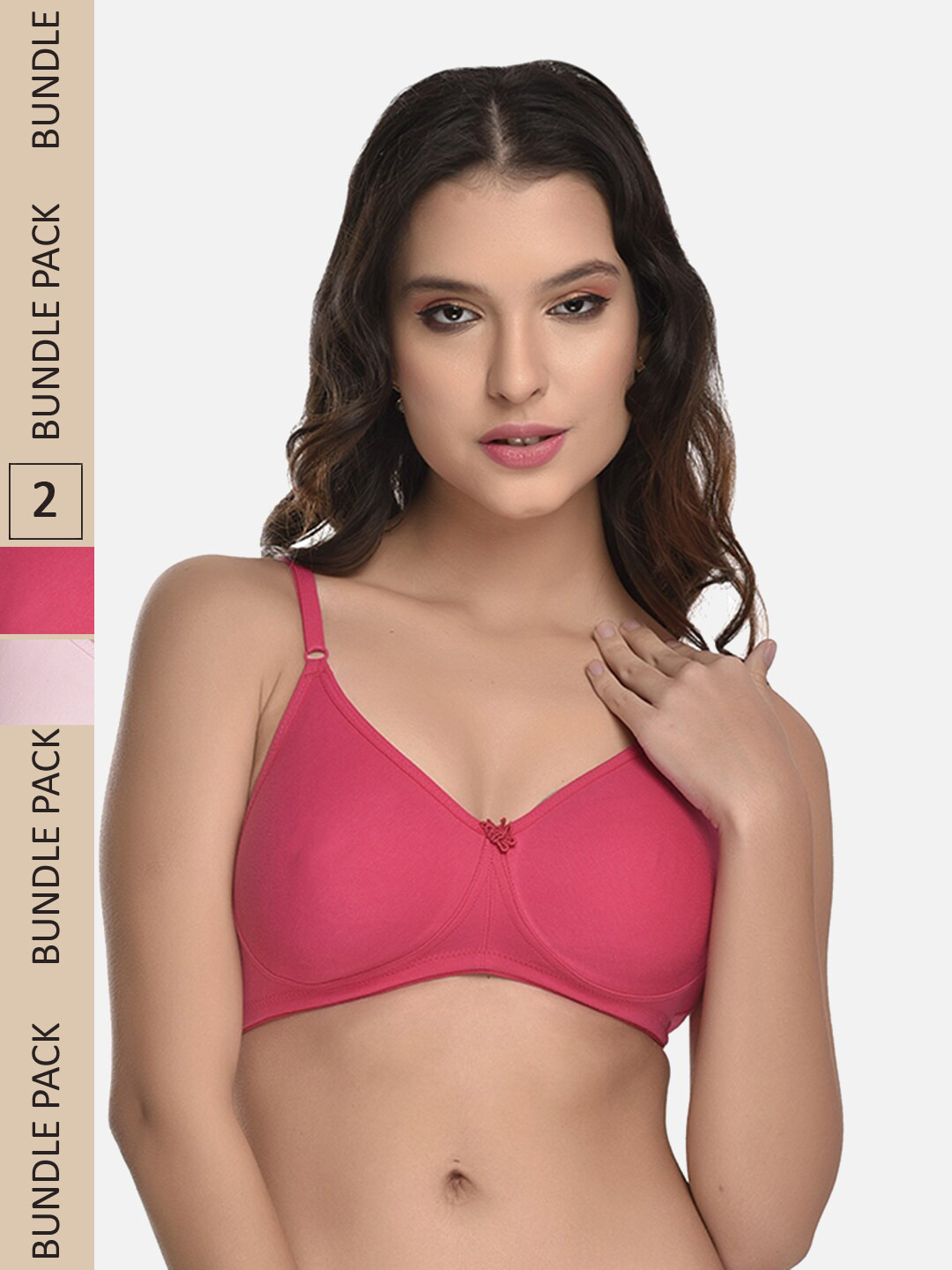 StyFun Pack of 2 Cotton Seamless Rapid-Dry Non-Padded Bra LS_Vidya_Bra_PinkRani_B