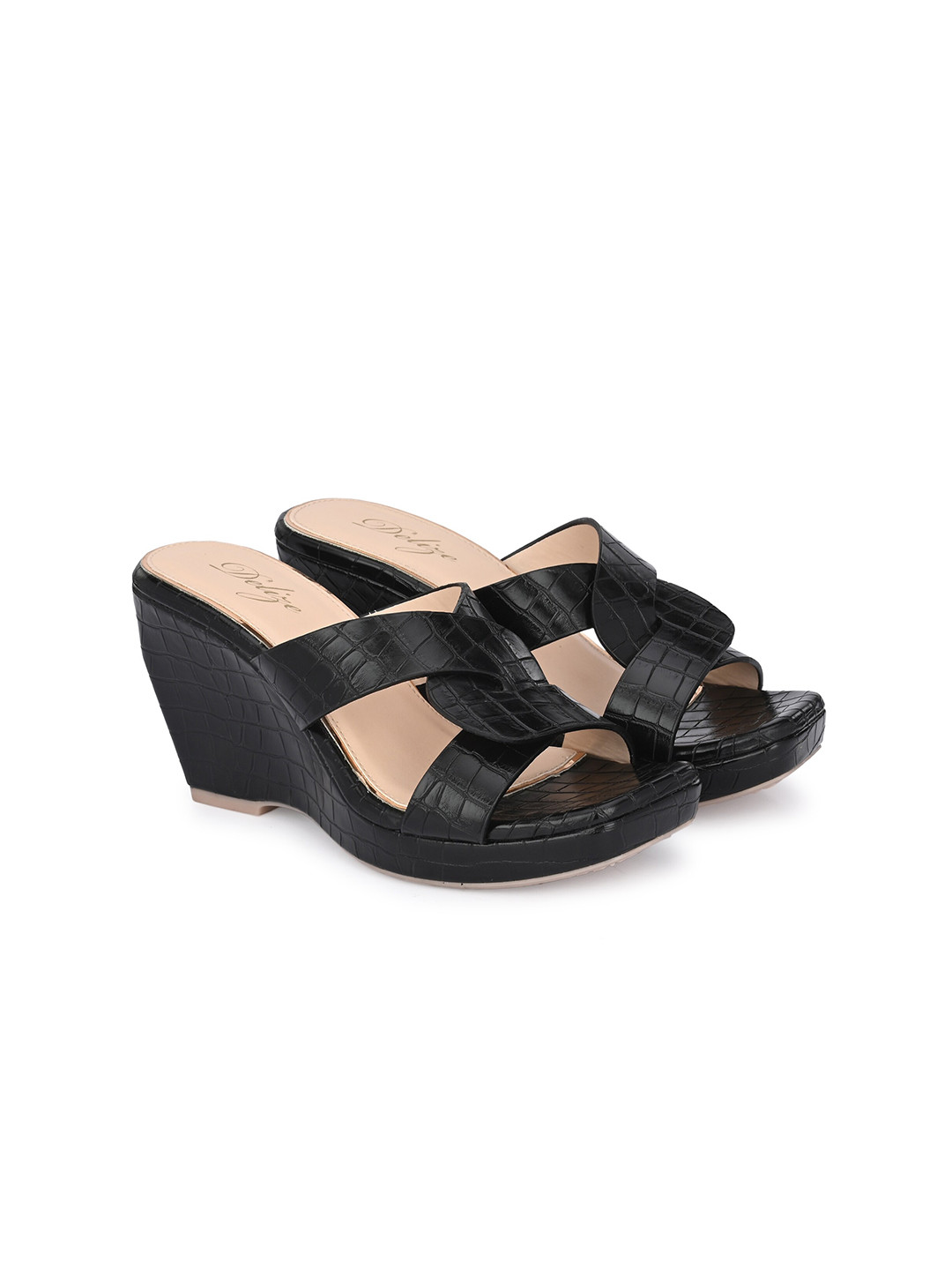 Delize Cross Strap Textured Wedge Heels
