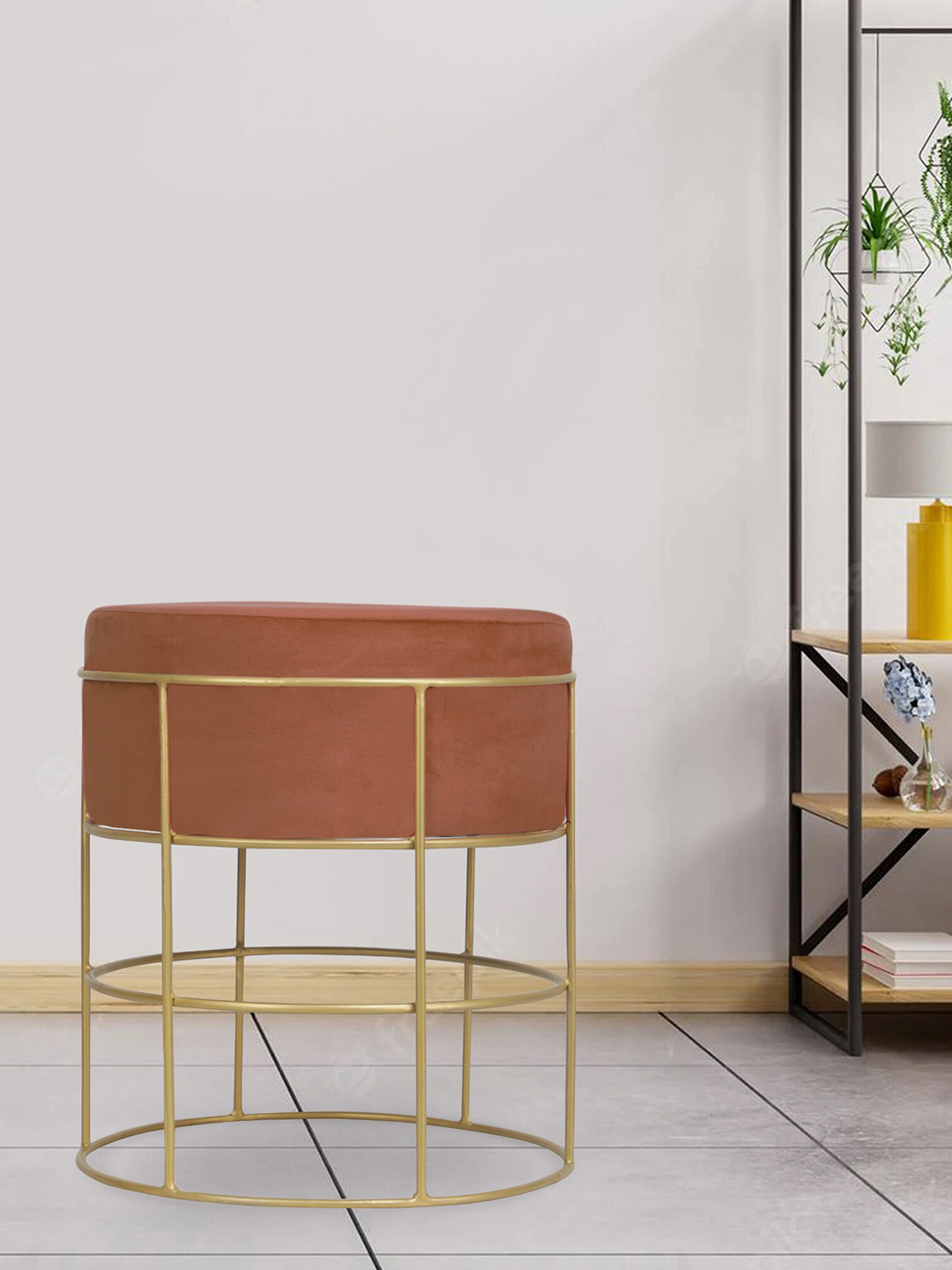 GLOBALLY INDIAN Brown Cylindrical Metal With Upholstery