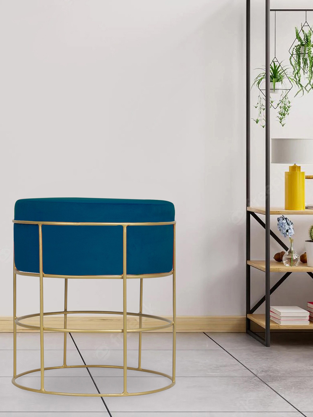 GLOBALLY INDIAN Cylindrical Metal With Velvet Upholstery Ottomans