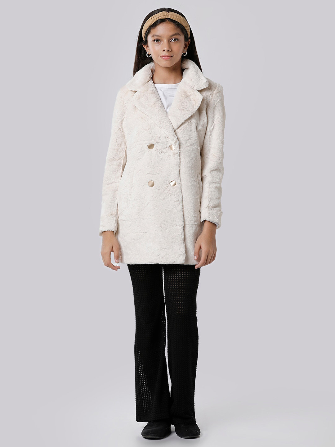 KATE & OSCAR Girls Faux Fur Longline Overcoat