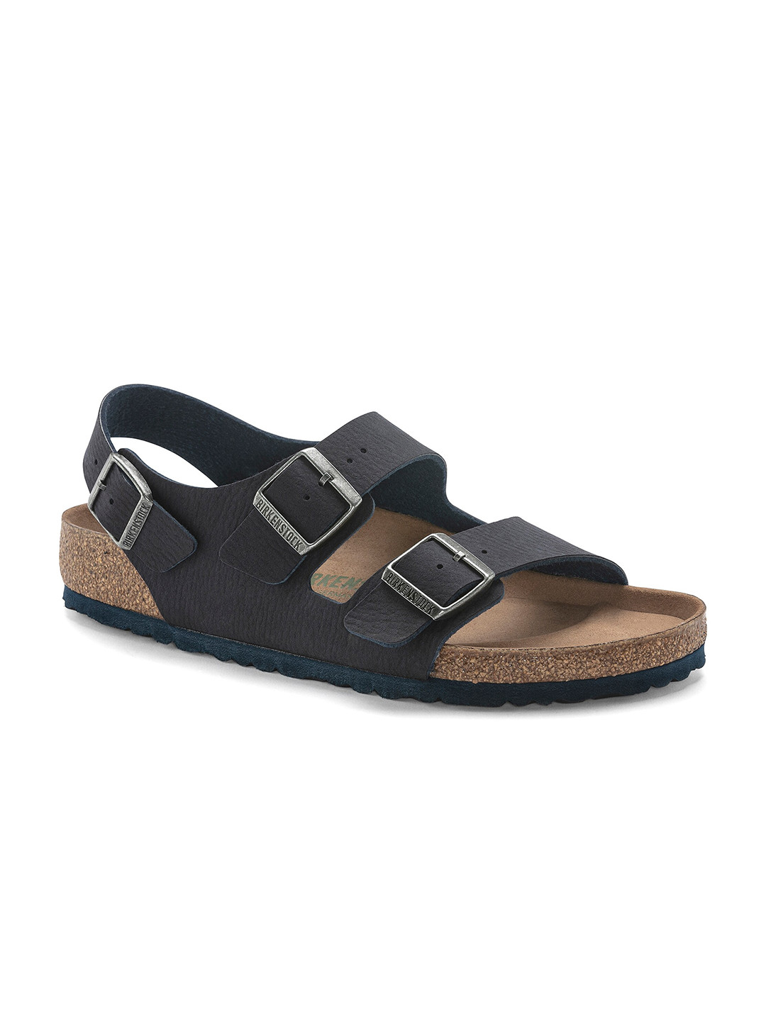 Birkenstock Milano Vegan Desert Dust Indigo Blue Regular Width Micro Fibre With Ankle Strap