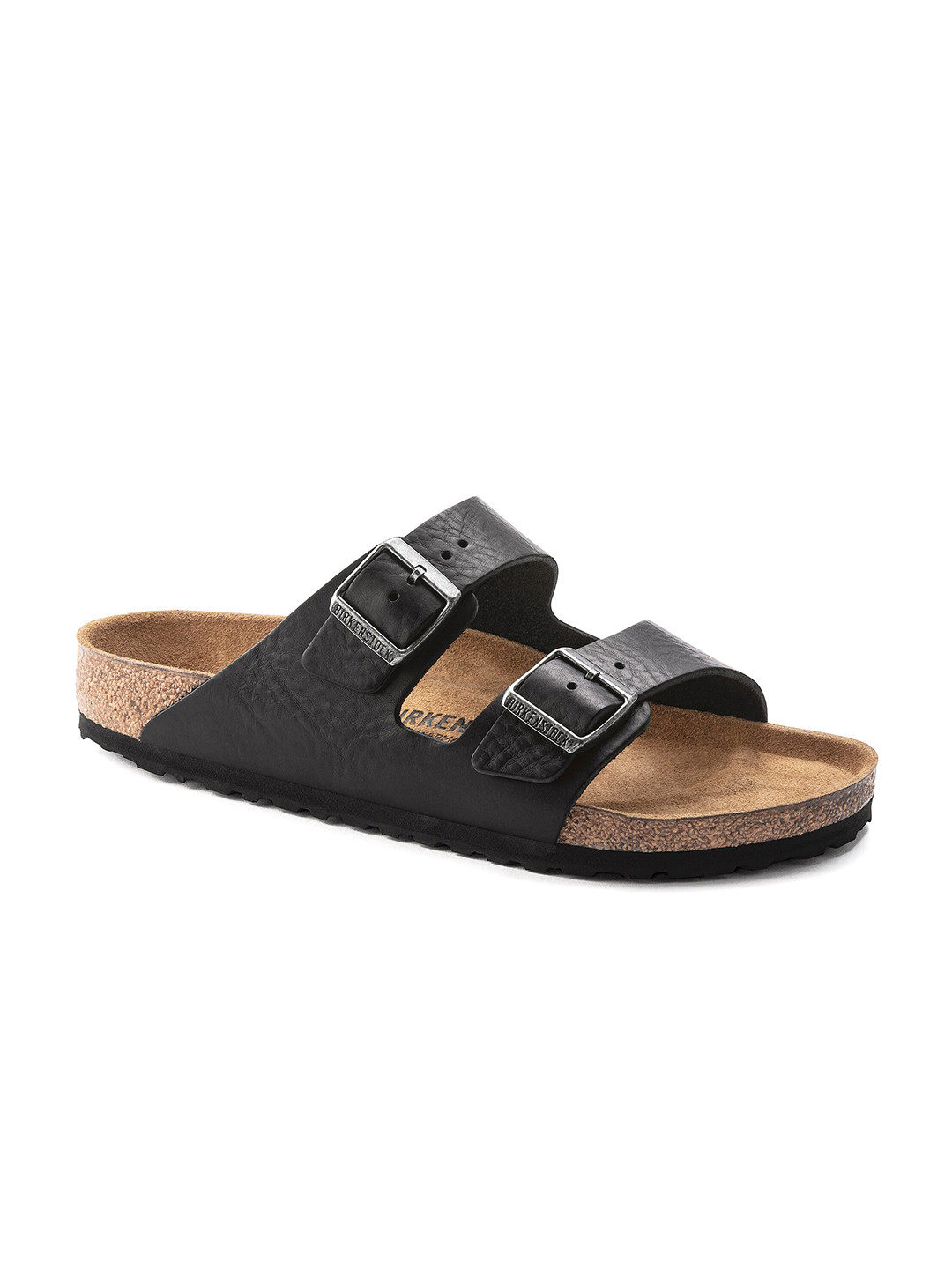 Birkenstock Arizona Vintage Wood Black Regular Width Natural Leather Two-Strap Sandals