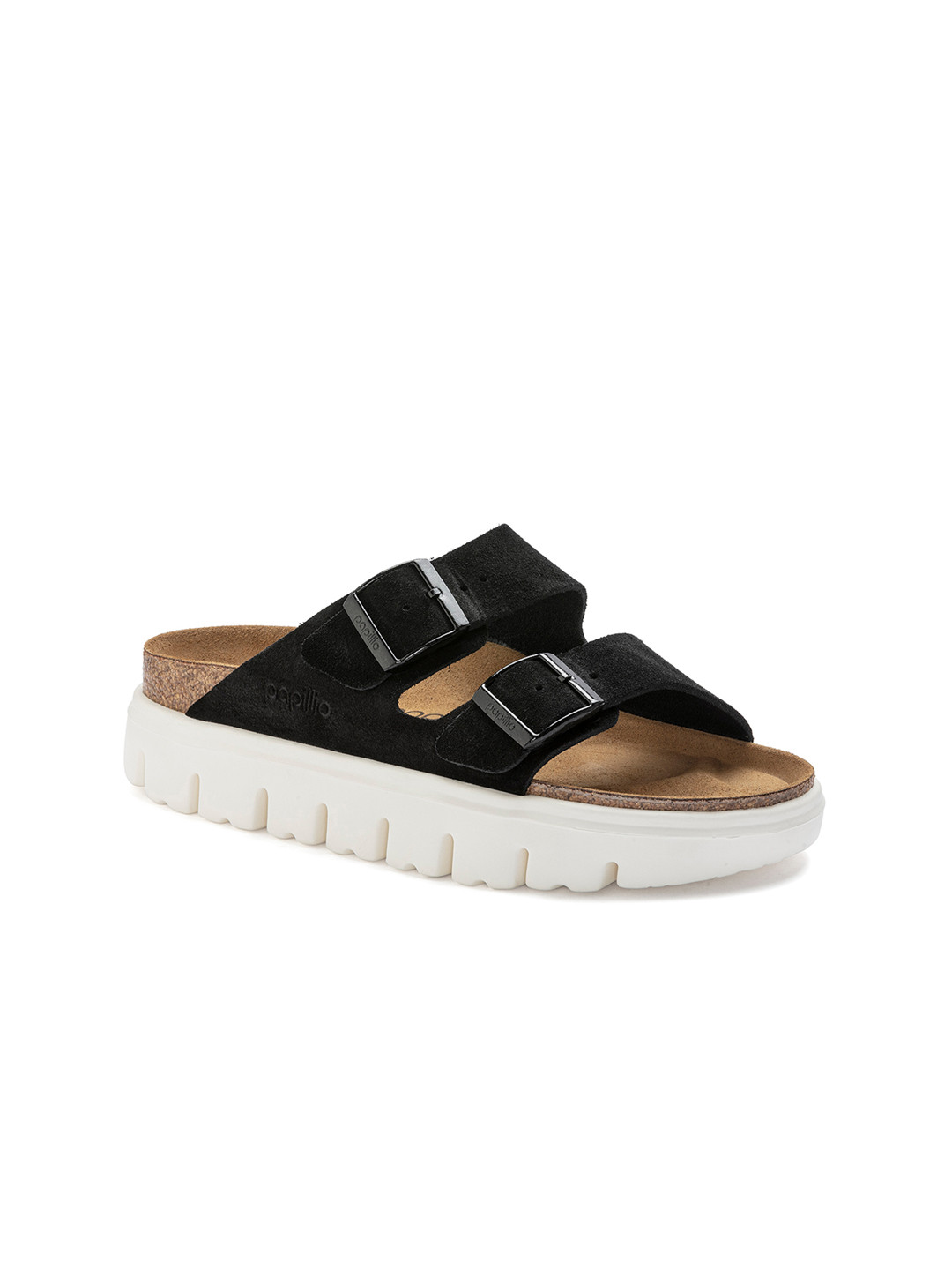 Birkenstock Arizona Pap Chunky Black Narrow Width Suede Leather Two-Strap Sandals