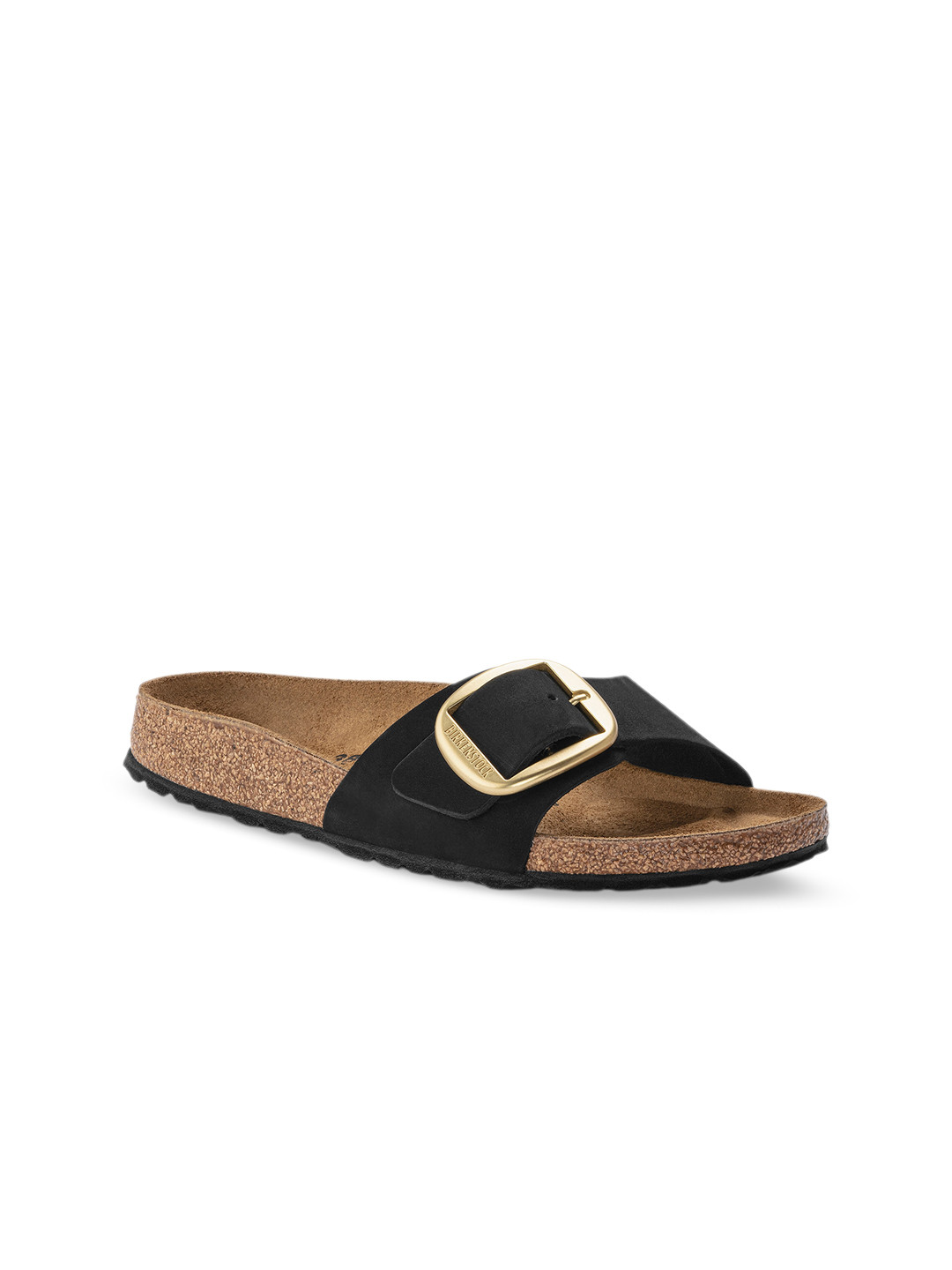 Birkenstock Madrid Big Buckle Black Narrow Width Nubuck Leather One-Strap Sandals