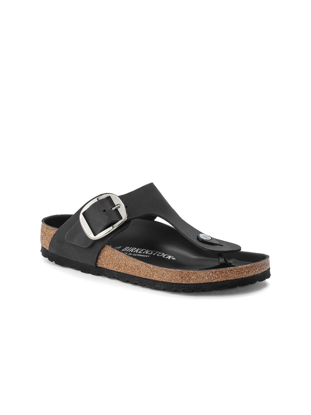 Birkenstock Gizeh Big Buckle Black Regular Width Oiled Leather Thong Sandals