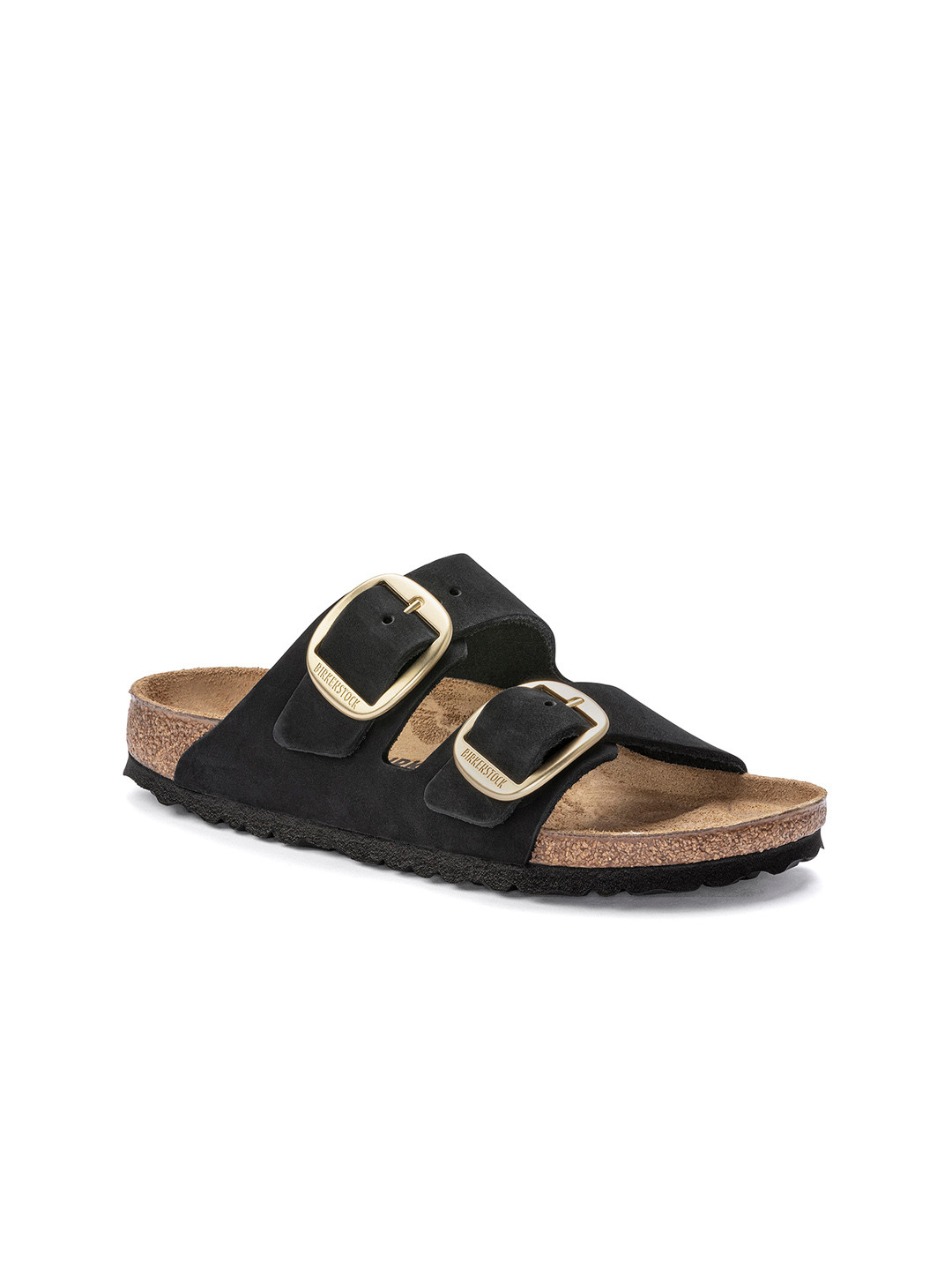 Birkenstock Arizona Big Buckle Black Narrow Width Nubuck Leather Two-Strap Sandals