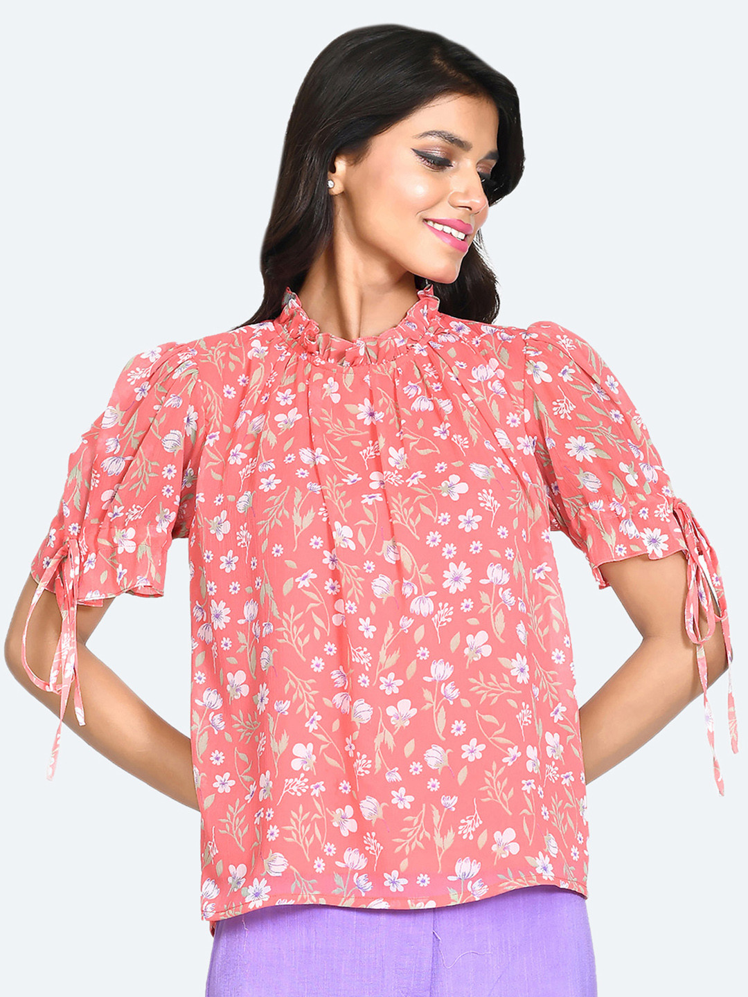 Zink London High Neck Floral Print Top