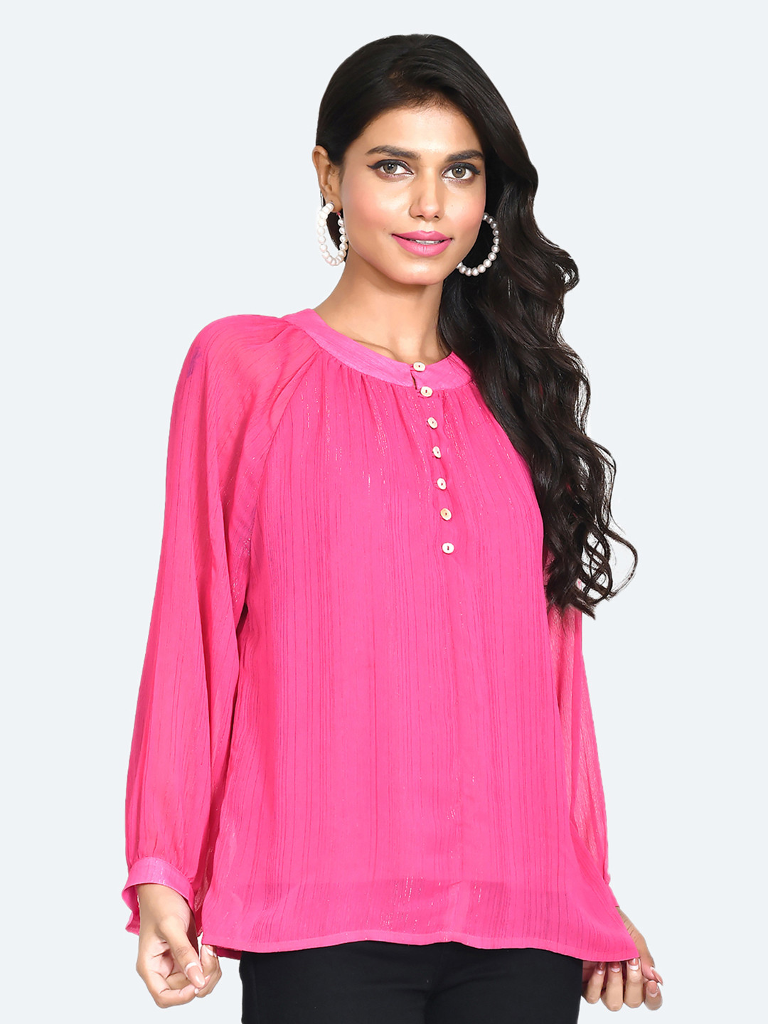 Zink London Round Neck Cuffed Sleeves Top