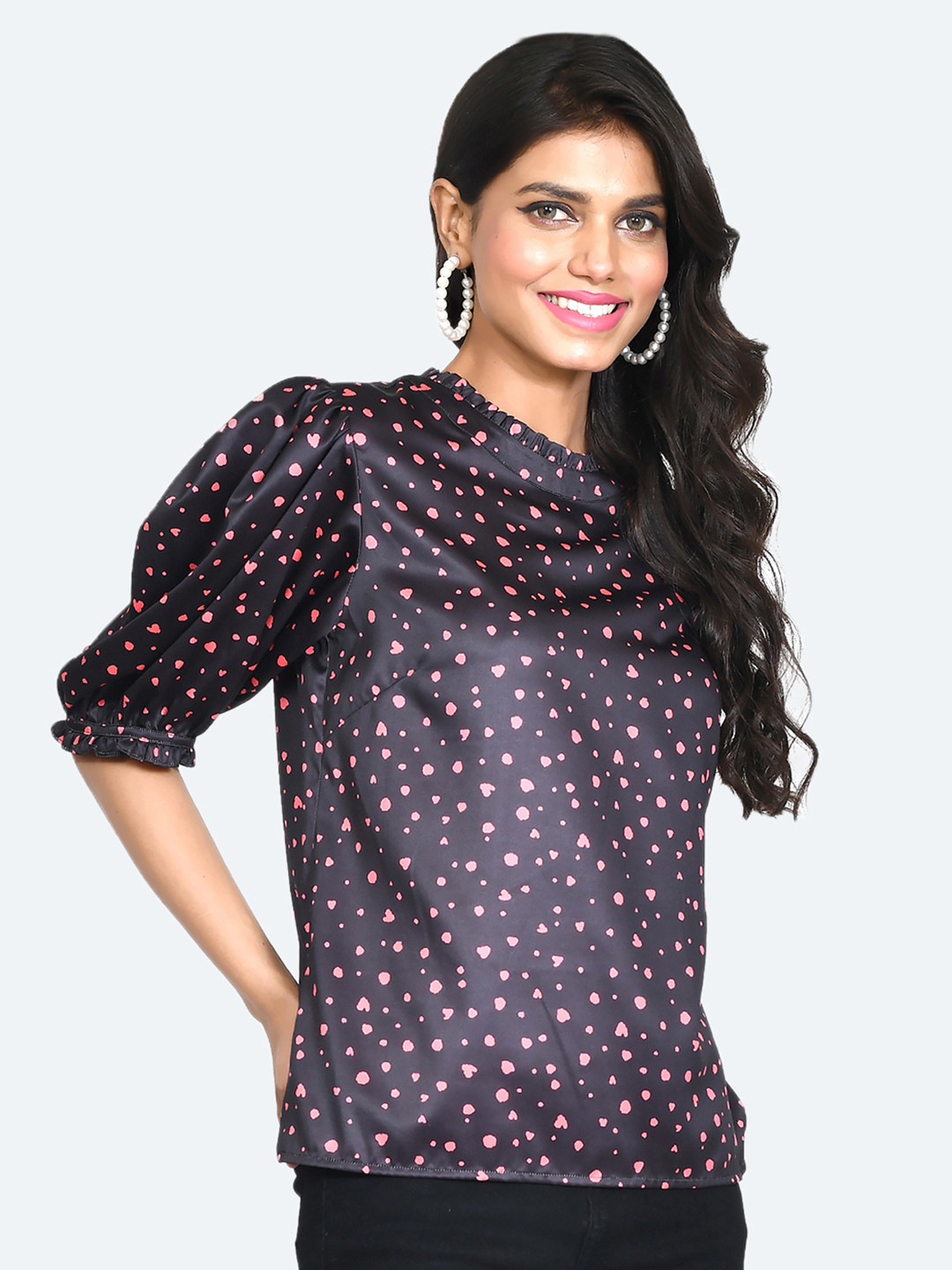 Zink London Abstract Print Puff Sleeves Top