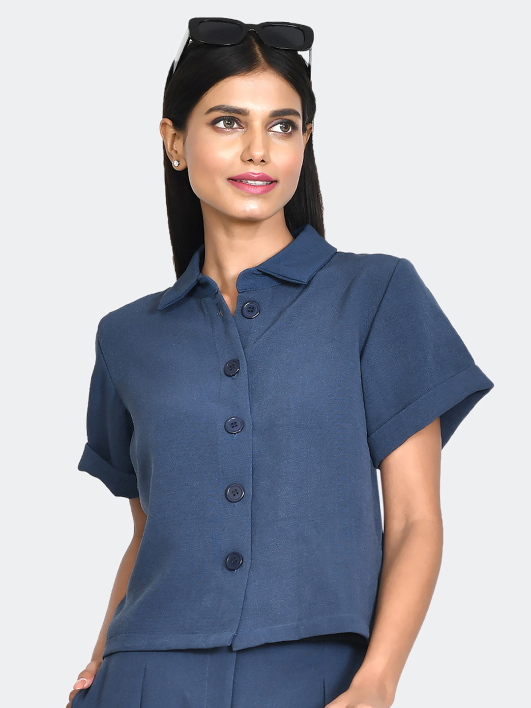 Zink London Shirt Style Crop Top