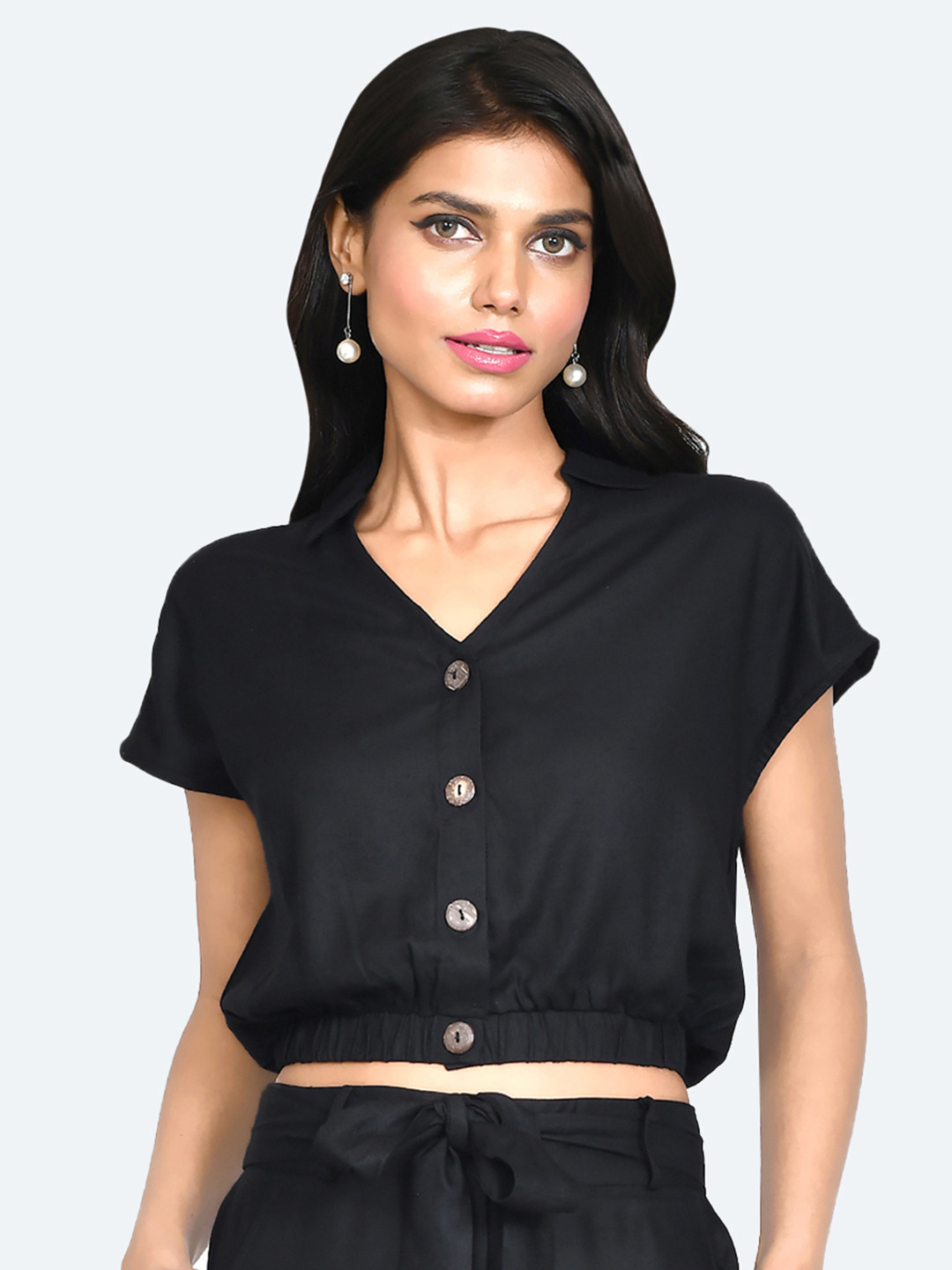 Zink London Shirt Collar Crop Top