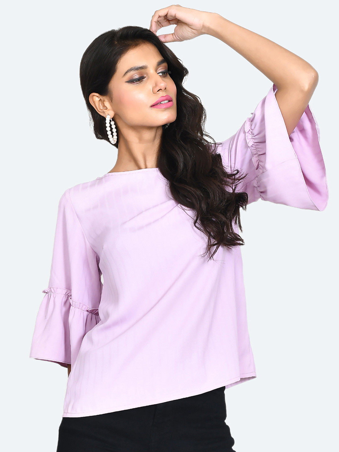 Zink London Round Neck Bell Sleeves Top