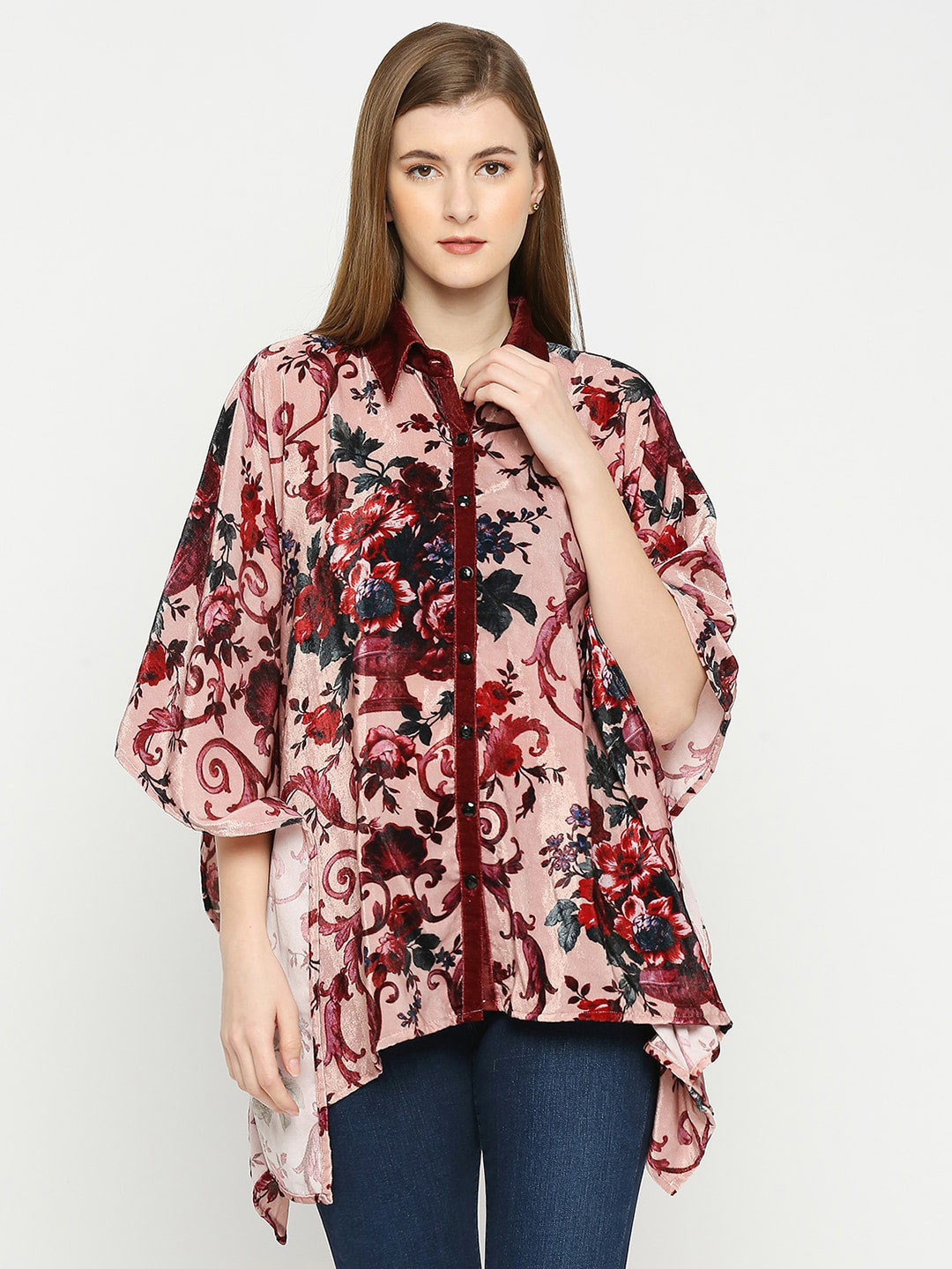 Cloth Haus India Floral Print Kimono Sleeves Shirt Style Top