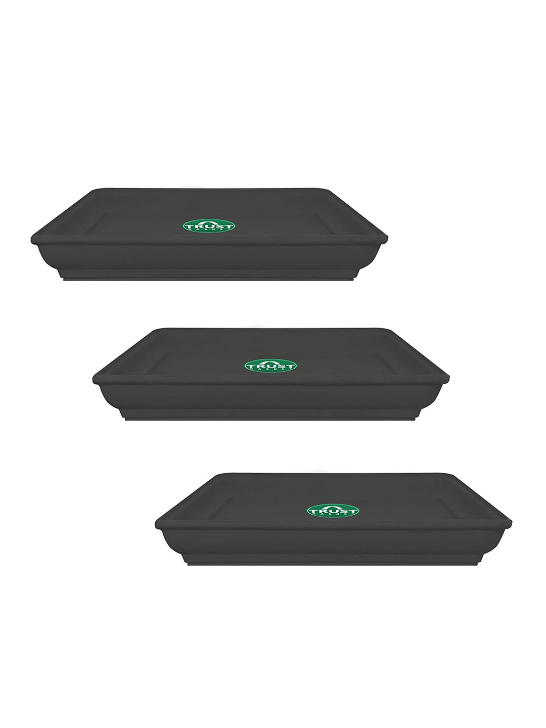 TRUSTBASKET 3 Pcs Black Brand Logo Detailing Square Planter Saucers