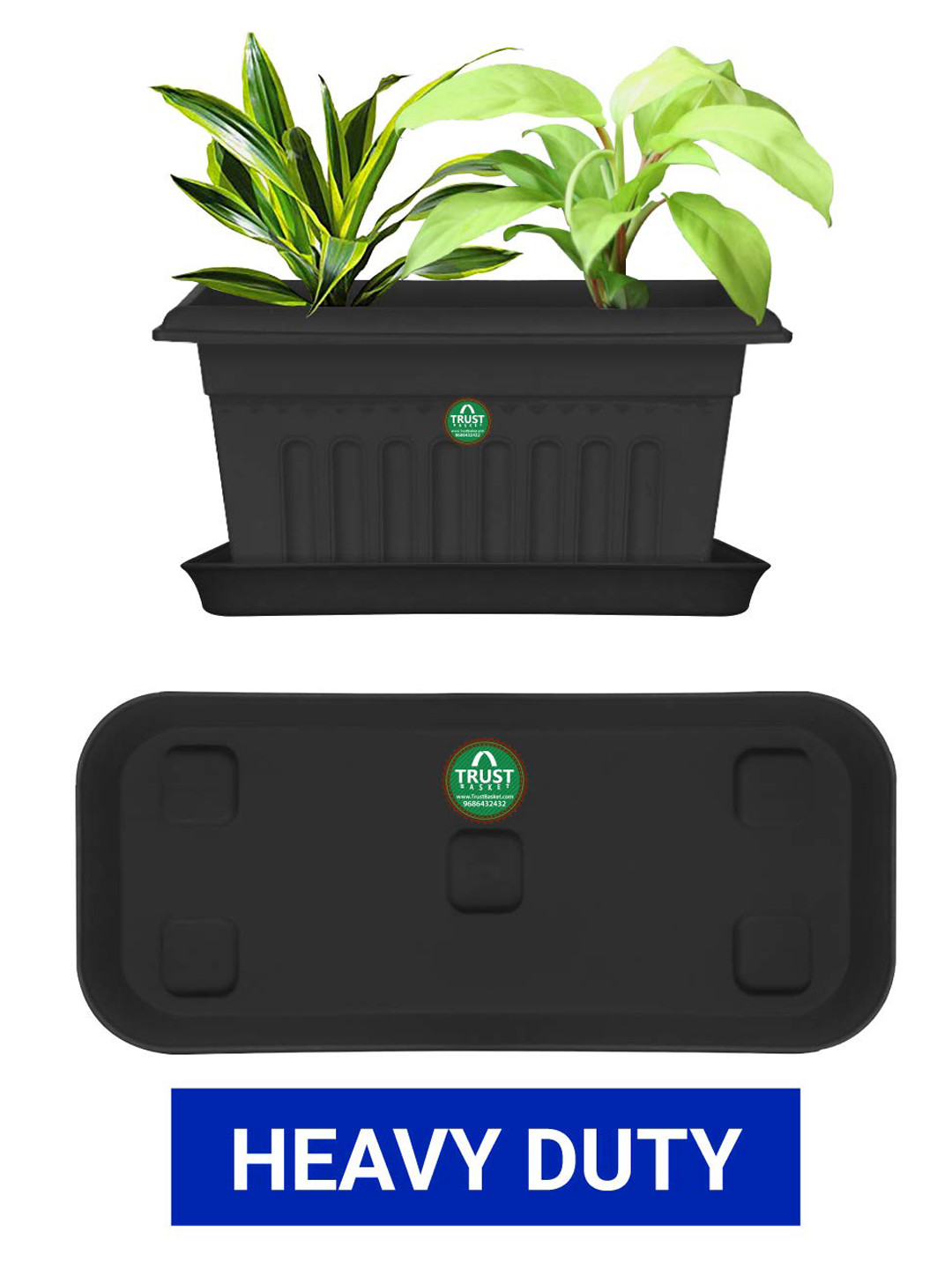 TRUSTBASKET 6 Pcs Black Brand Logo Detailing Rectangular Planter Saucers