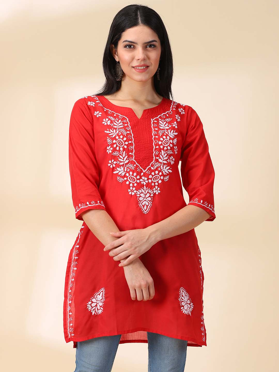 DIVINATION Floral Embroidered Yoke Design Pure Cotton Kurta