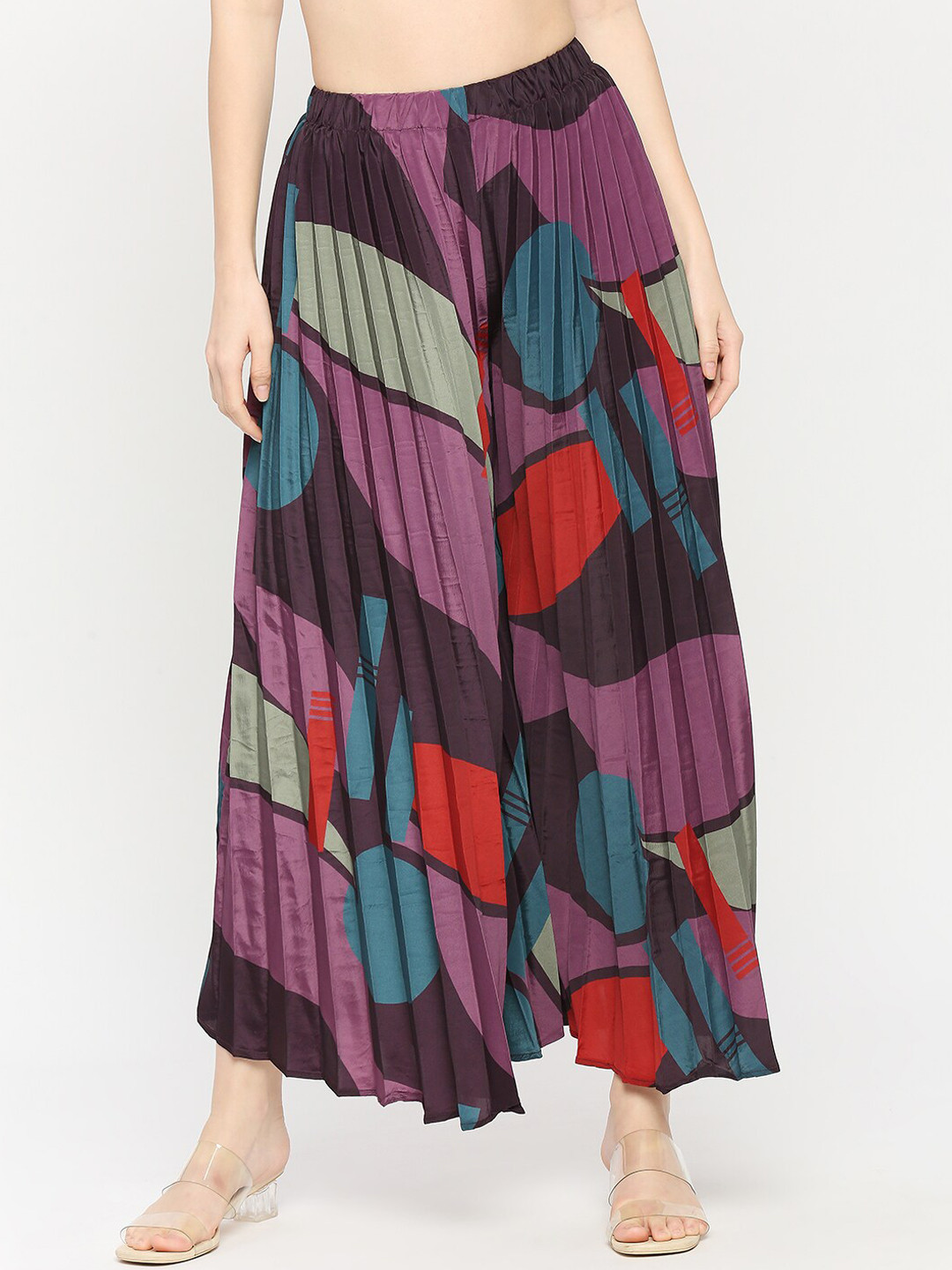 Cloth Haus India Women Abstract Printed Accordion Pleated Relaxed-Fit Lounge Pants