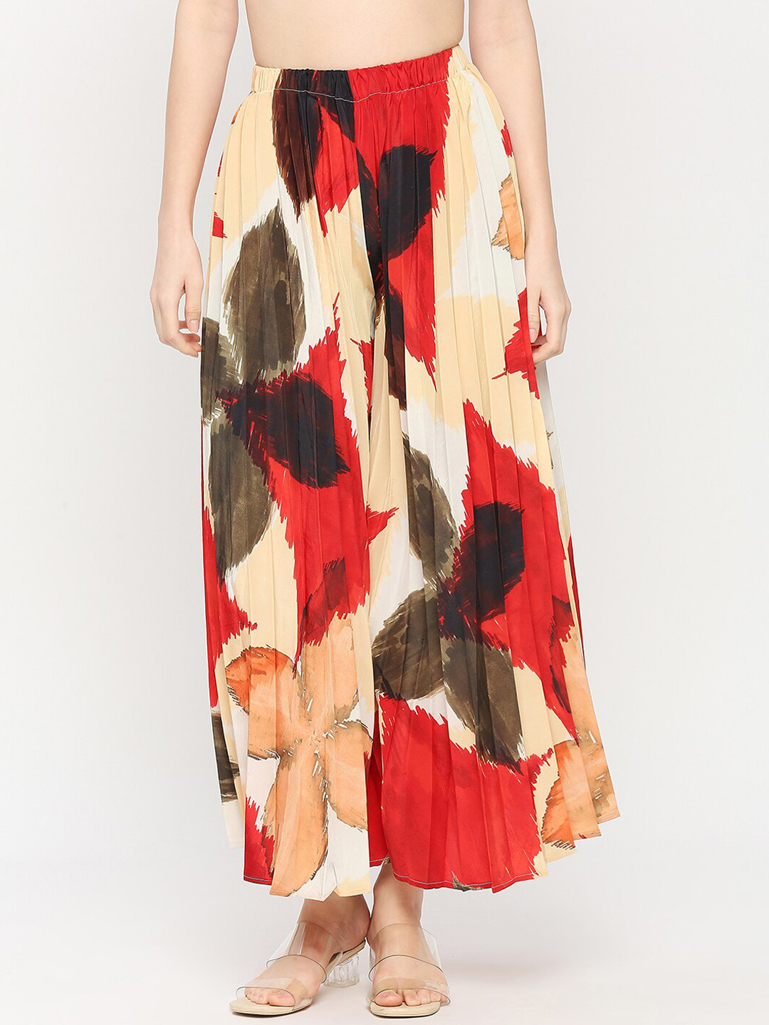 Cloth Haus India Women Abstract Printed Accordion Pleated Relaxed-Fit Lounge Pants