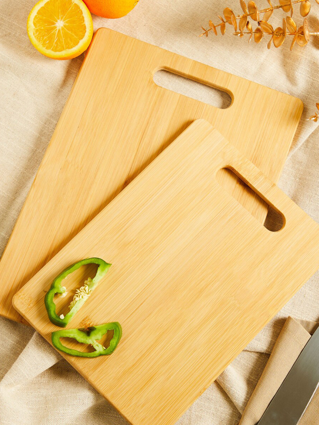 Home Centre Spinel 2-Pcs Brown Rectangular Bamboo Chopping Boards