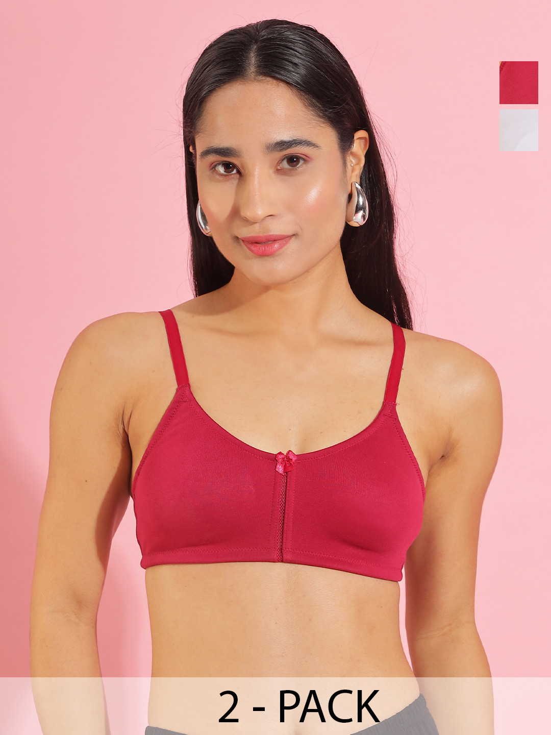 Dollar Missy Pack of 2 Women Cotton Wire-Free Full Coverage Bra DES-1051-R3-WHT-CER-PO2