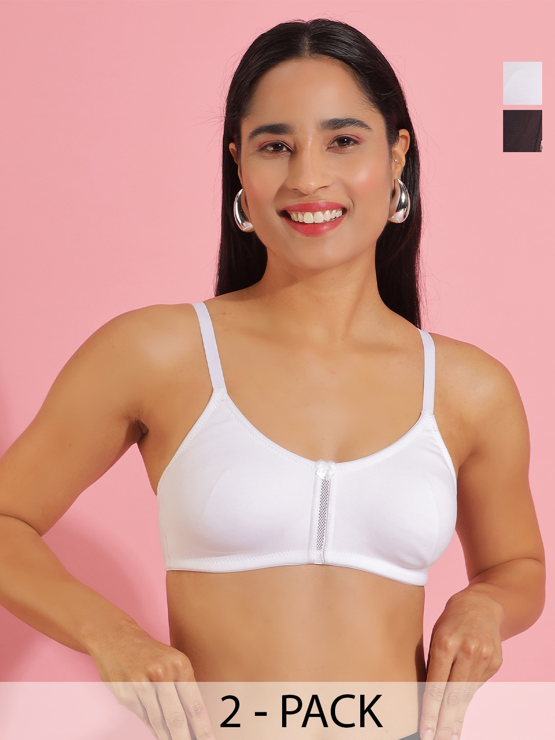 Dollar Missy Pack of 2  Cotton Wire-Free Full Coverage Bra DES-1051-R3-BLK-WHT-PO2