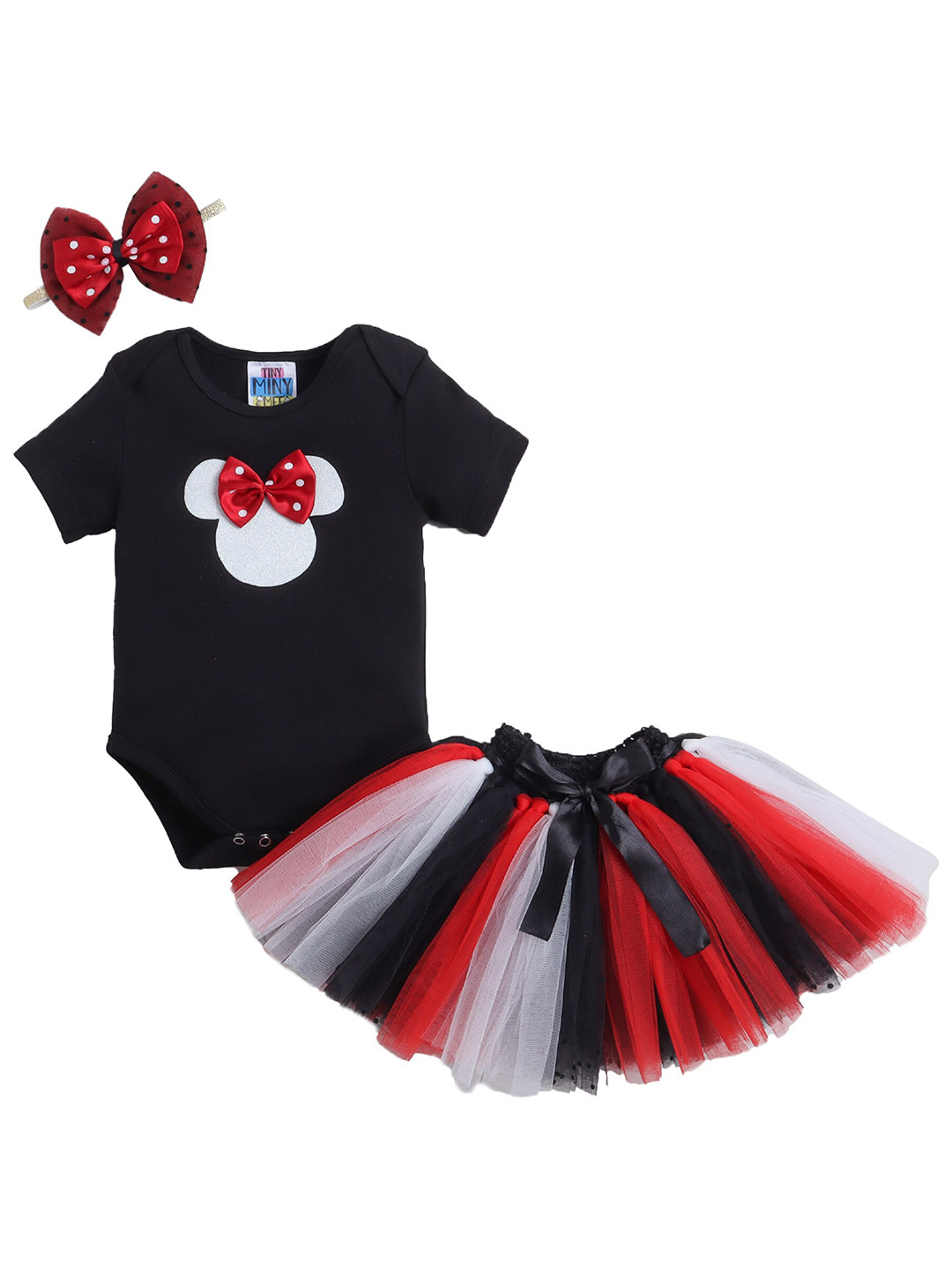 TINY MINY ME Girls Embellished Minnie Mouse PrintTop with Skirt