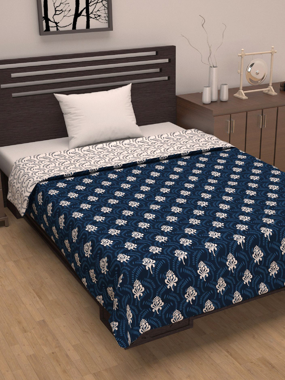 Divine Casa Navy Blue & White Microfiber AC Room 120 GSM Reversible Single Bed Dohar