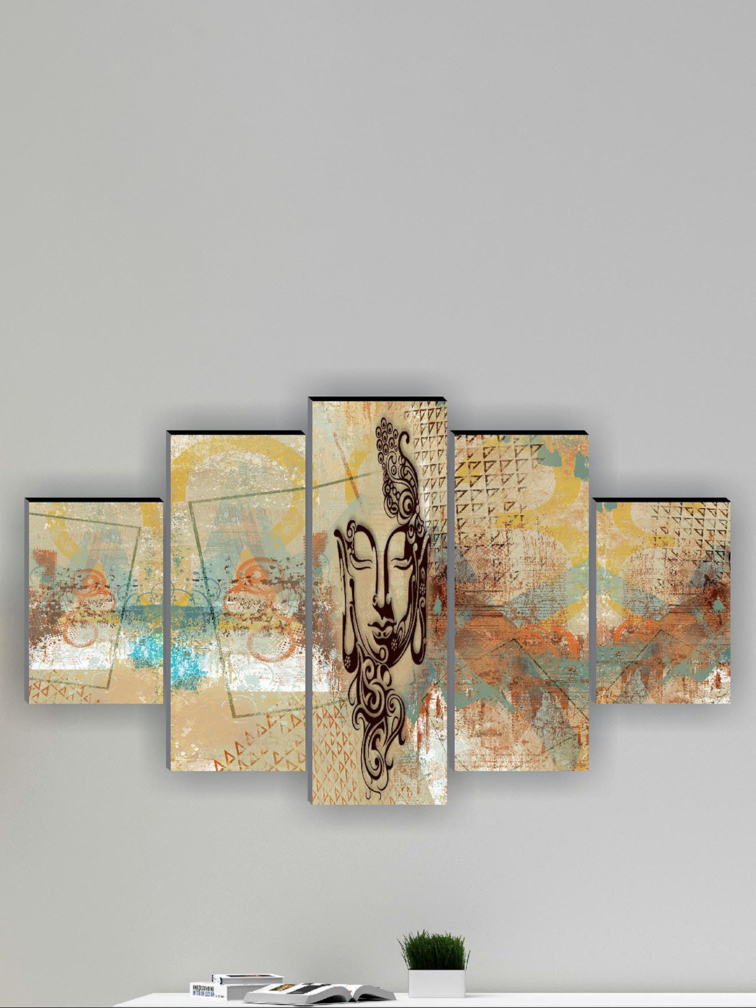 SAF 5 Pcs Beige Modern Art UV Textured Theme Painting Wall Art