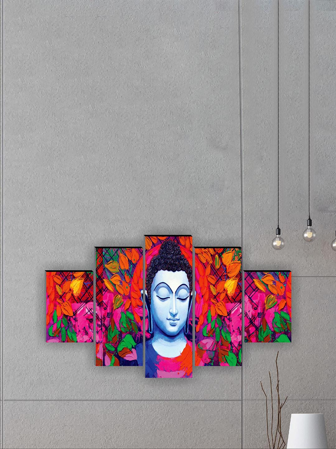SAF Buddha Wood 5 Pcs Wall Rectangle Paintings Wall Art - 30 x 18In