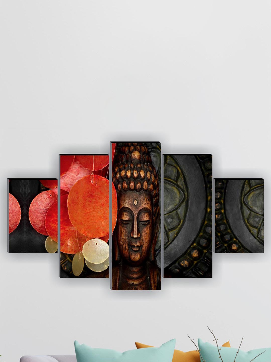 SAF Lord Buddha MDF 5 Pcs Wall Living Room Rectangle Paintings Wall Art -17.72 x 5.91In