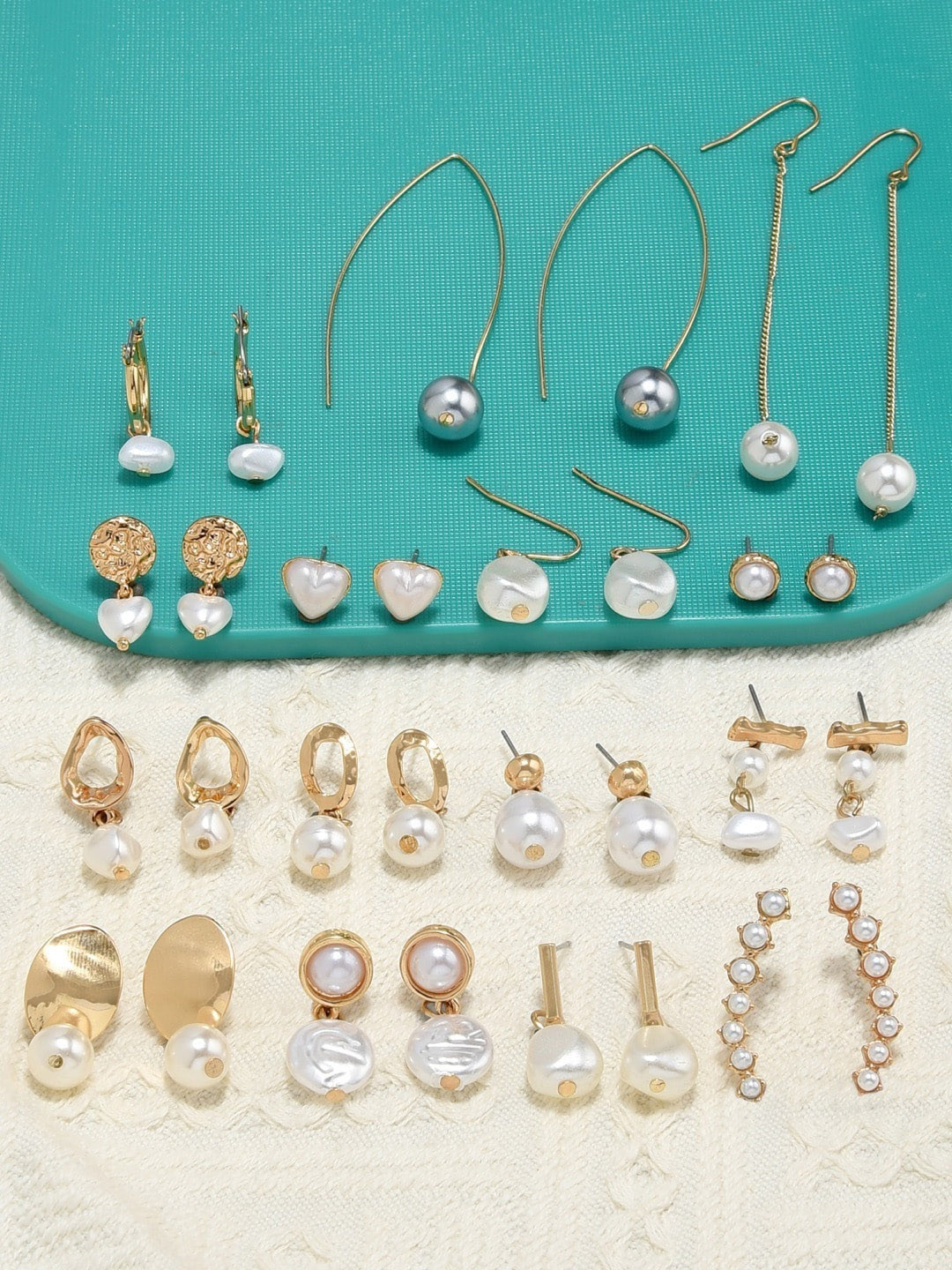 AMI Set of 15 Gold-Plated Contemporary Drop Earrings