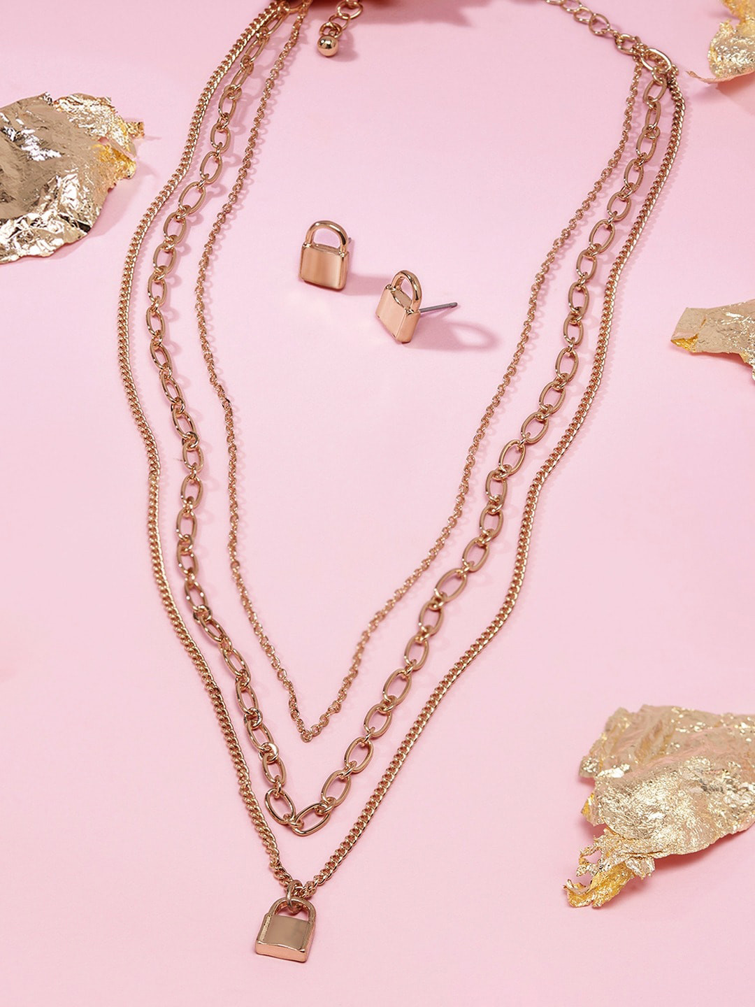 AMI Women Gold-Plated Layered Necklace and Earrings